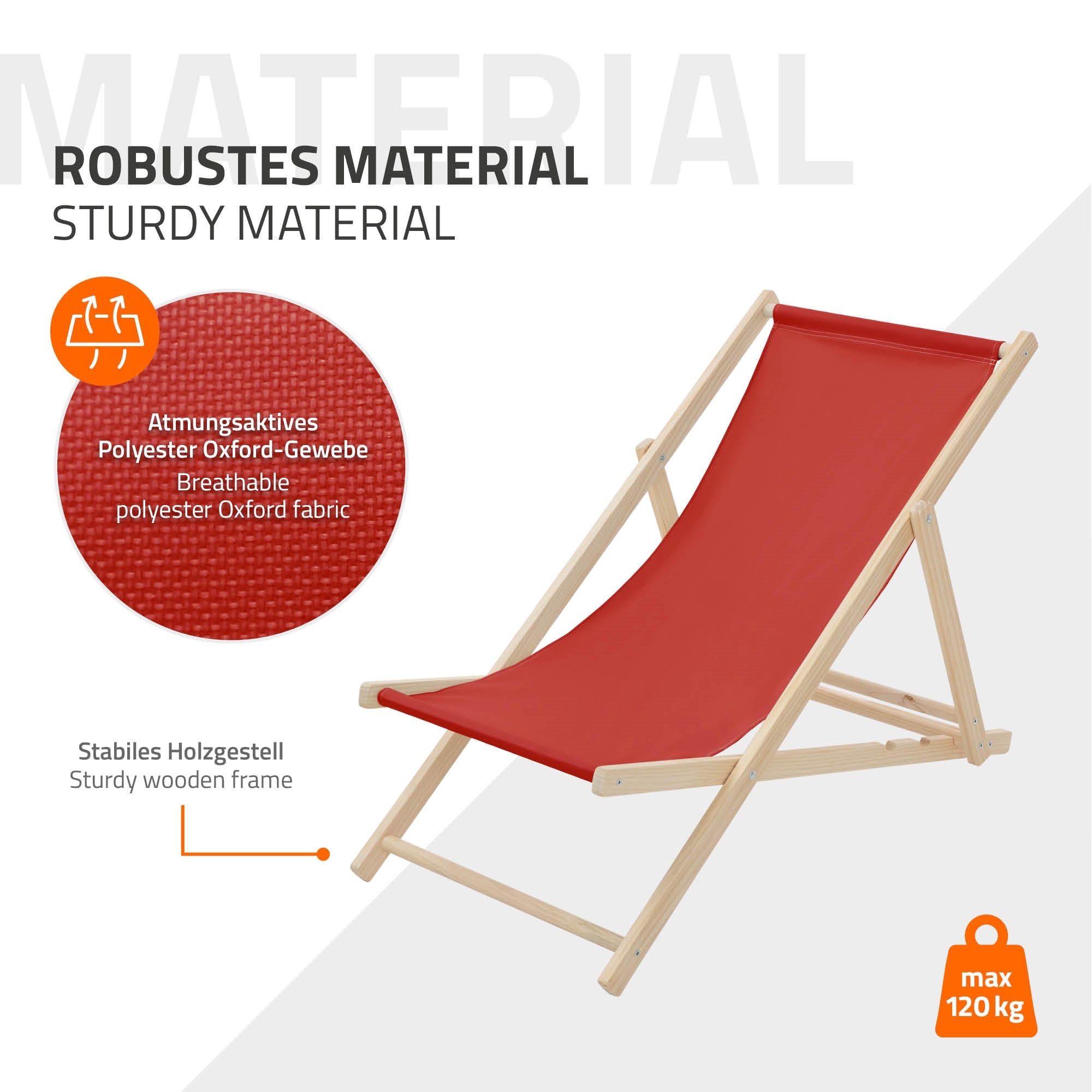 ECD Germany transat jardin bois rouge pliable 3 positions