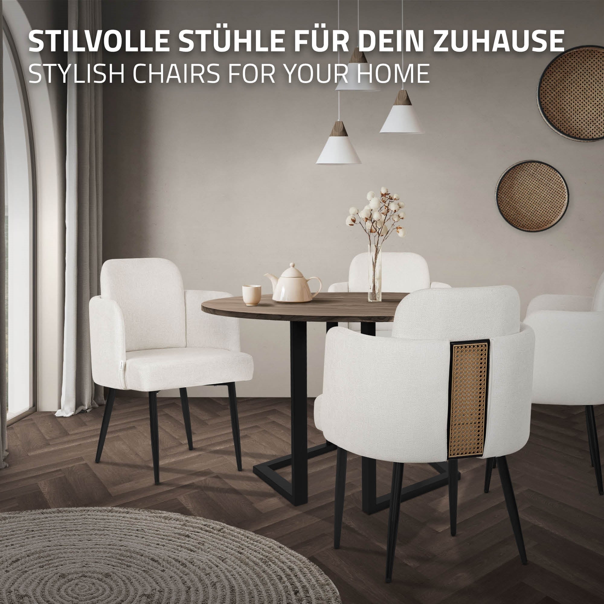 ECD Germany Möbel chaise salle à manger beige 1 pièce accoudoirs