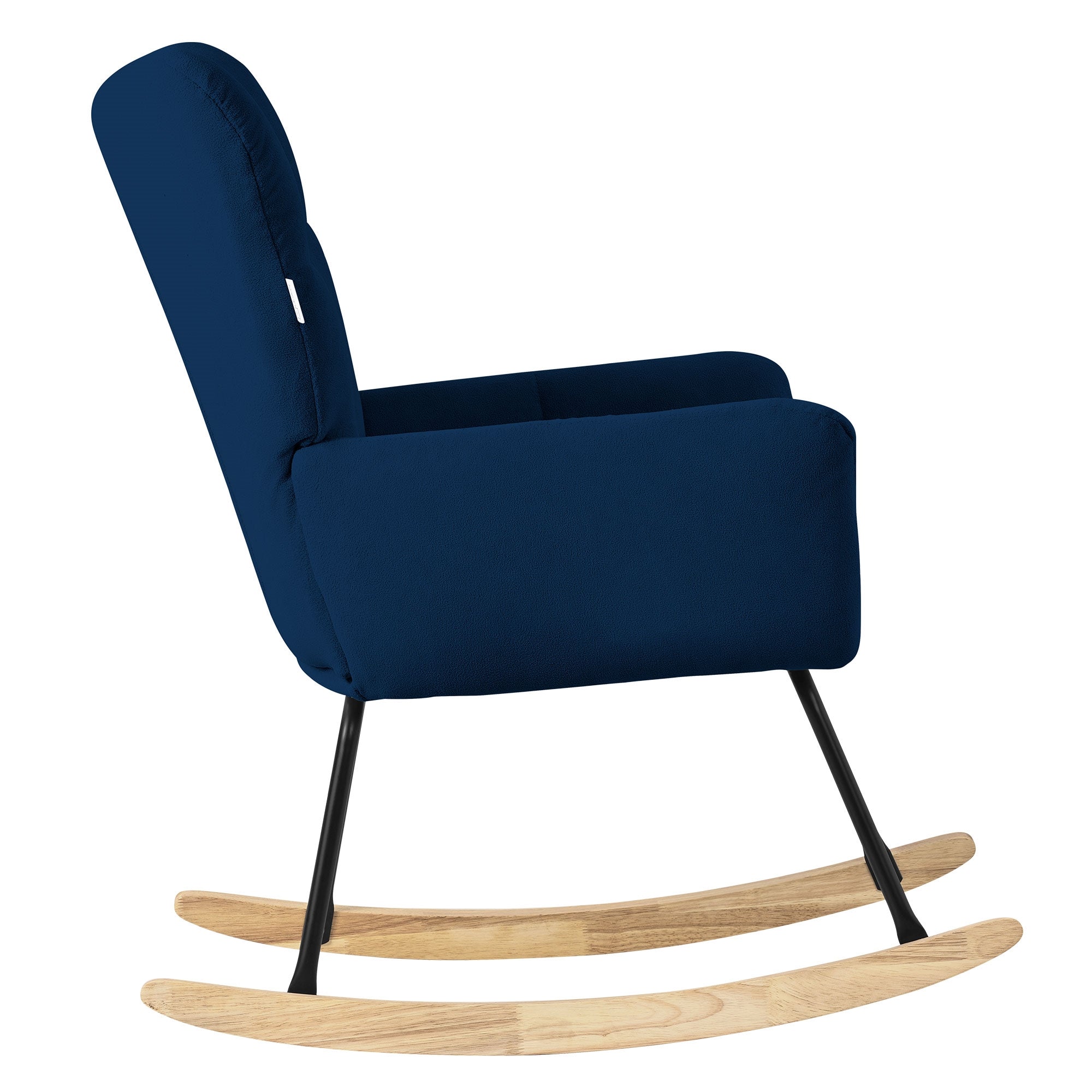 ECD Germany Fauteuil à Bascule Bleu Foncé Bouclette Bois