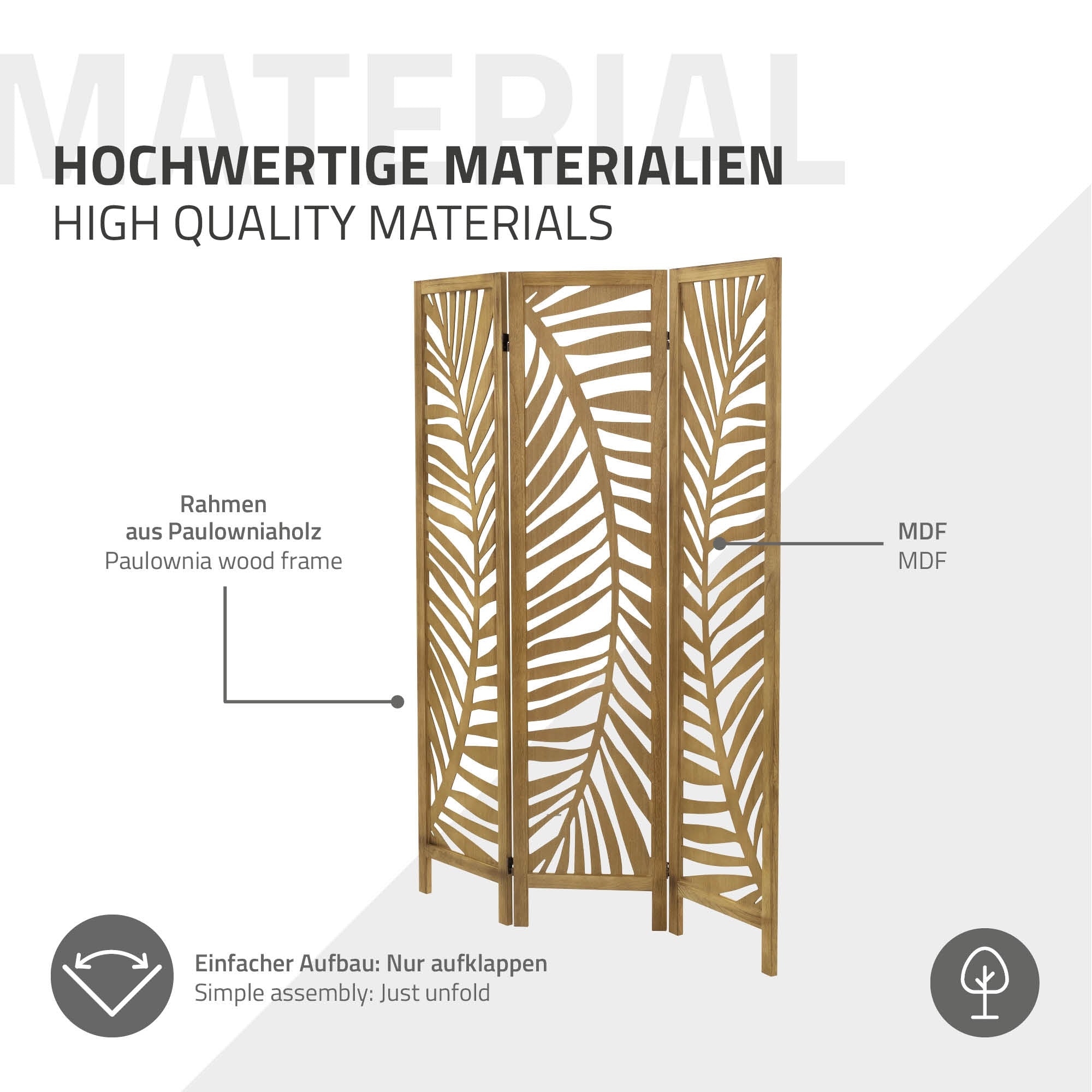 ECD Germany Möbel paravent Fukuoka marron 170x121 cm