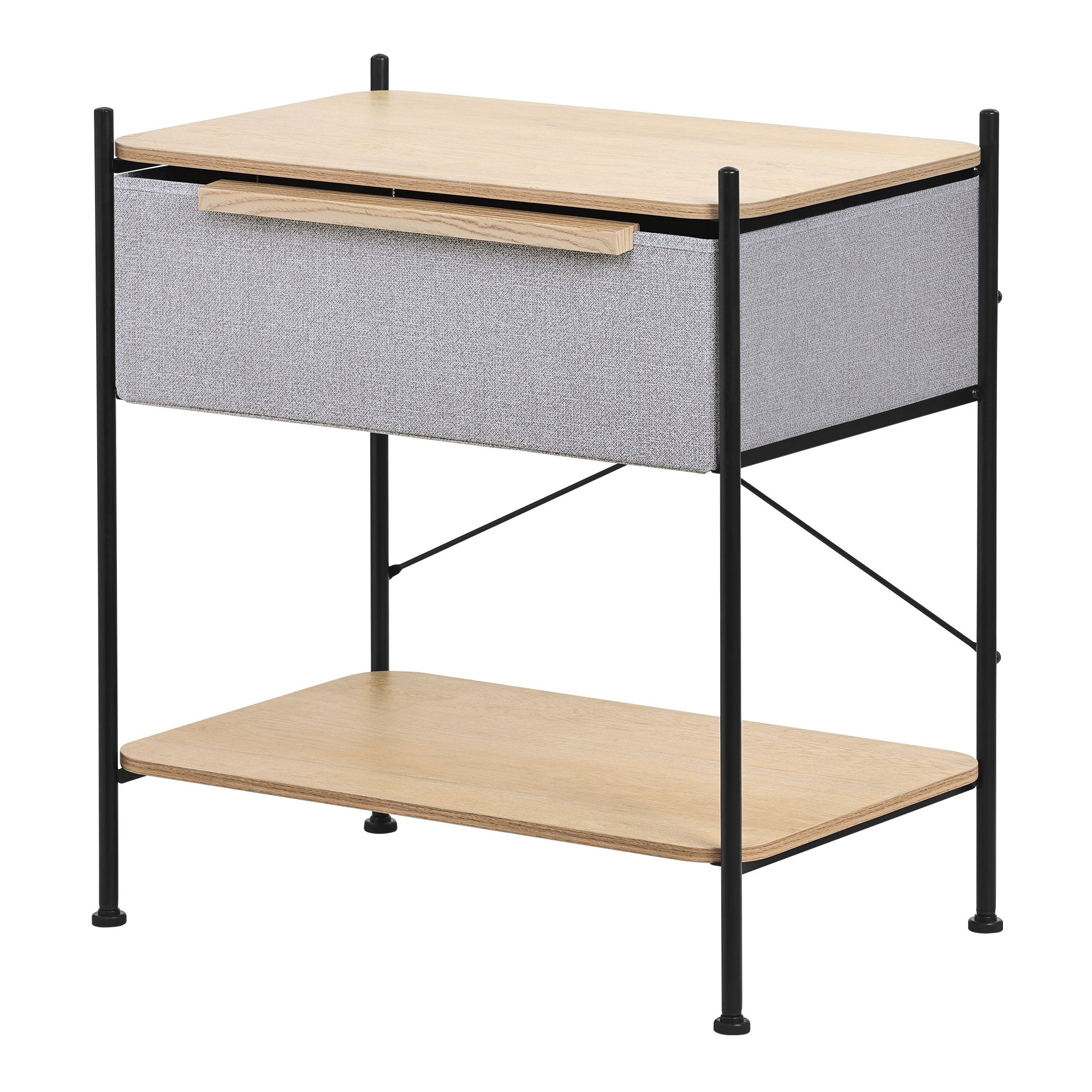 ML-Design chevet tissu chêne 1 tiroir acier noir + MDF