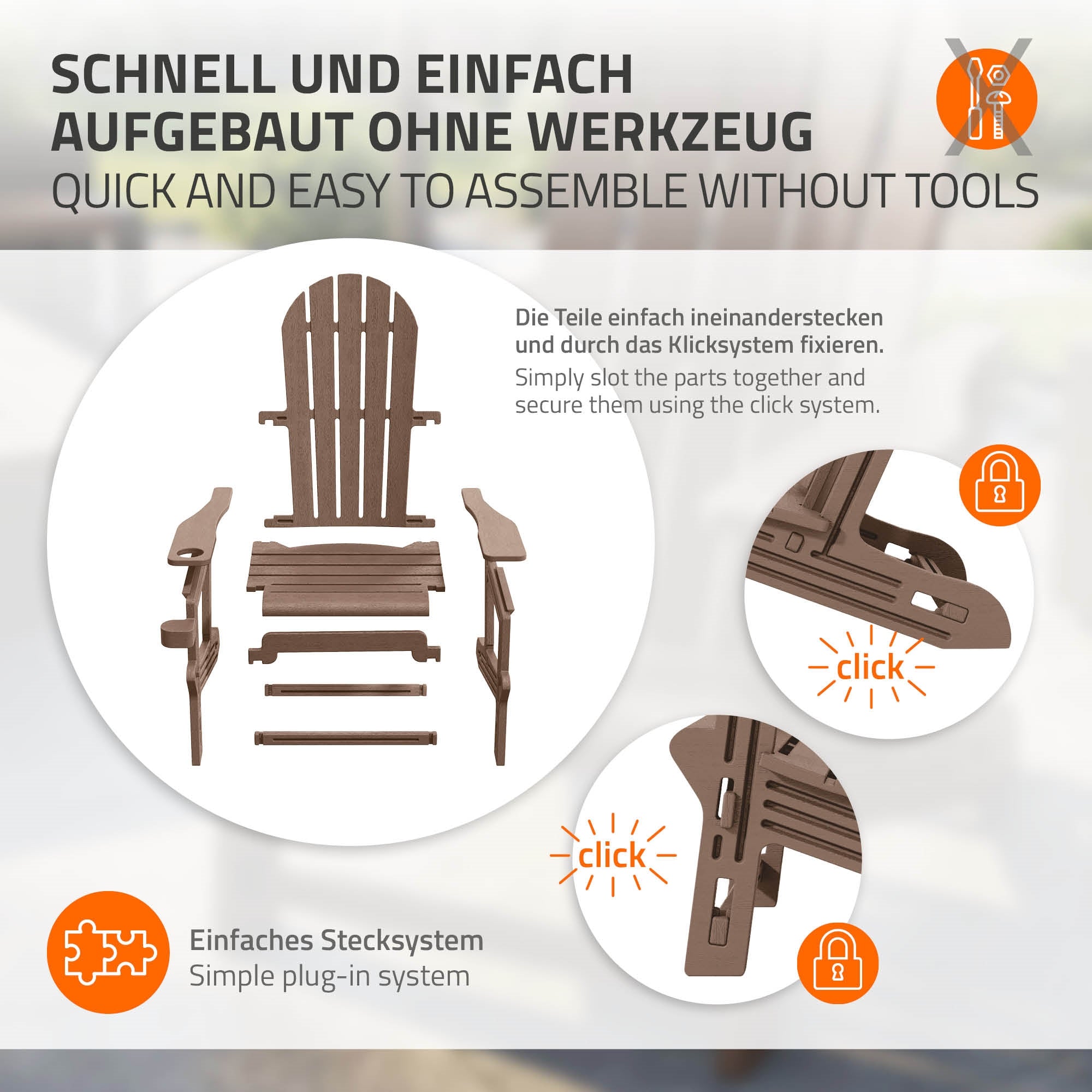 ECD Germany ML-Design fauteuil Adirondack marron 180kg HDPE
