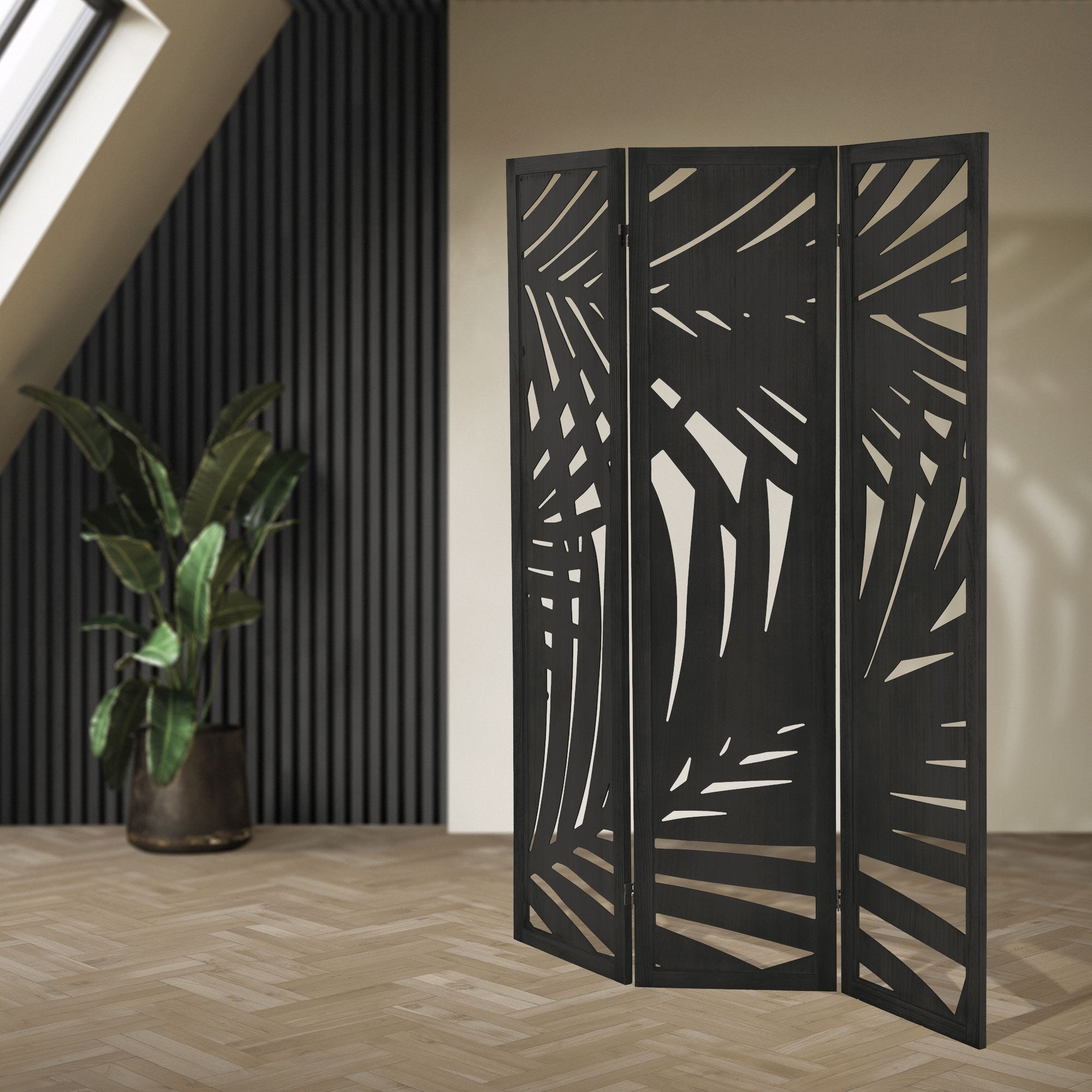 ECD Germany Sapporo paravent bois 3 volets noir 170x121 cm