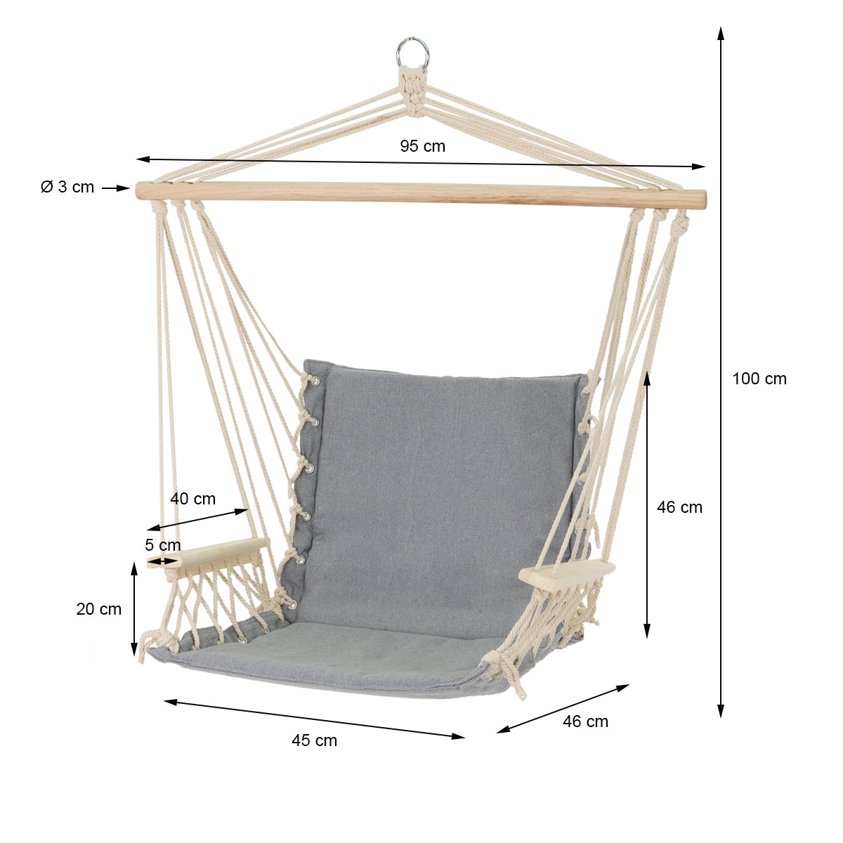 ECD Germany Sport & Freizeit fauteuil suspendu gris 45x100x46 cm