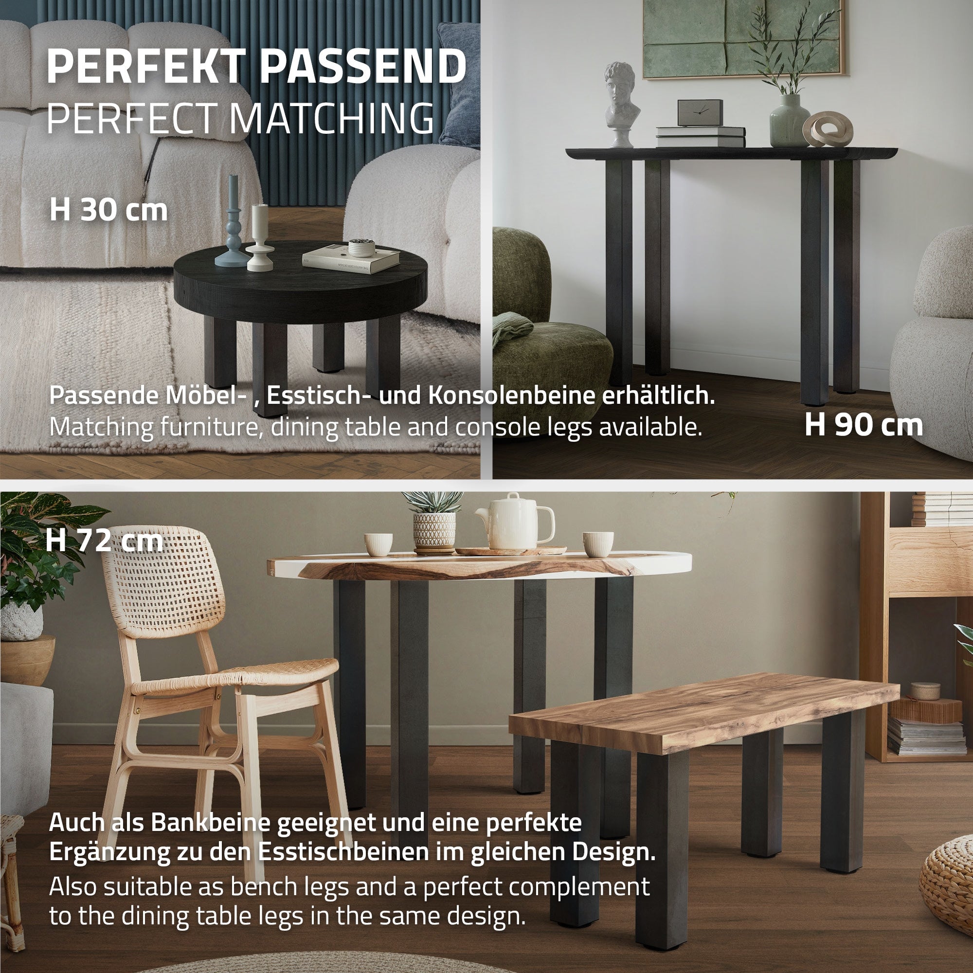 ECD Germany Möbel Pied de table acier 42 cm lot 4 industriel