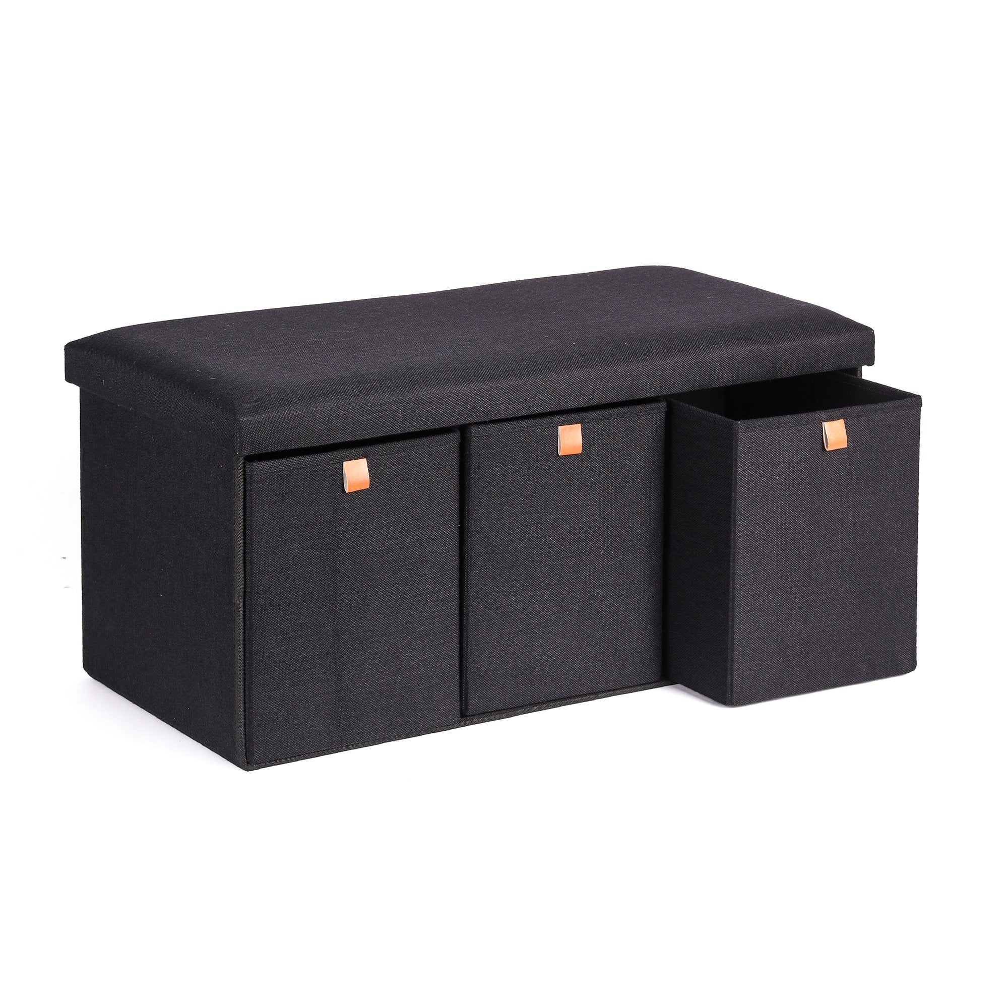 Stokomani Maison pouf tiroir rangement noir 78x37x37 cm