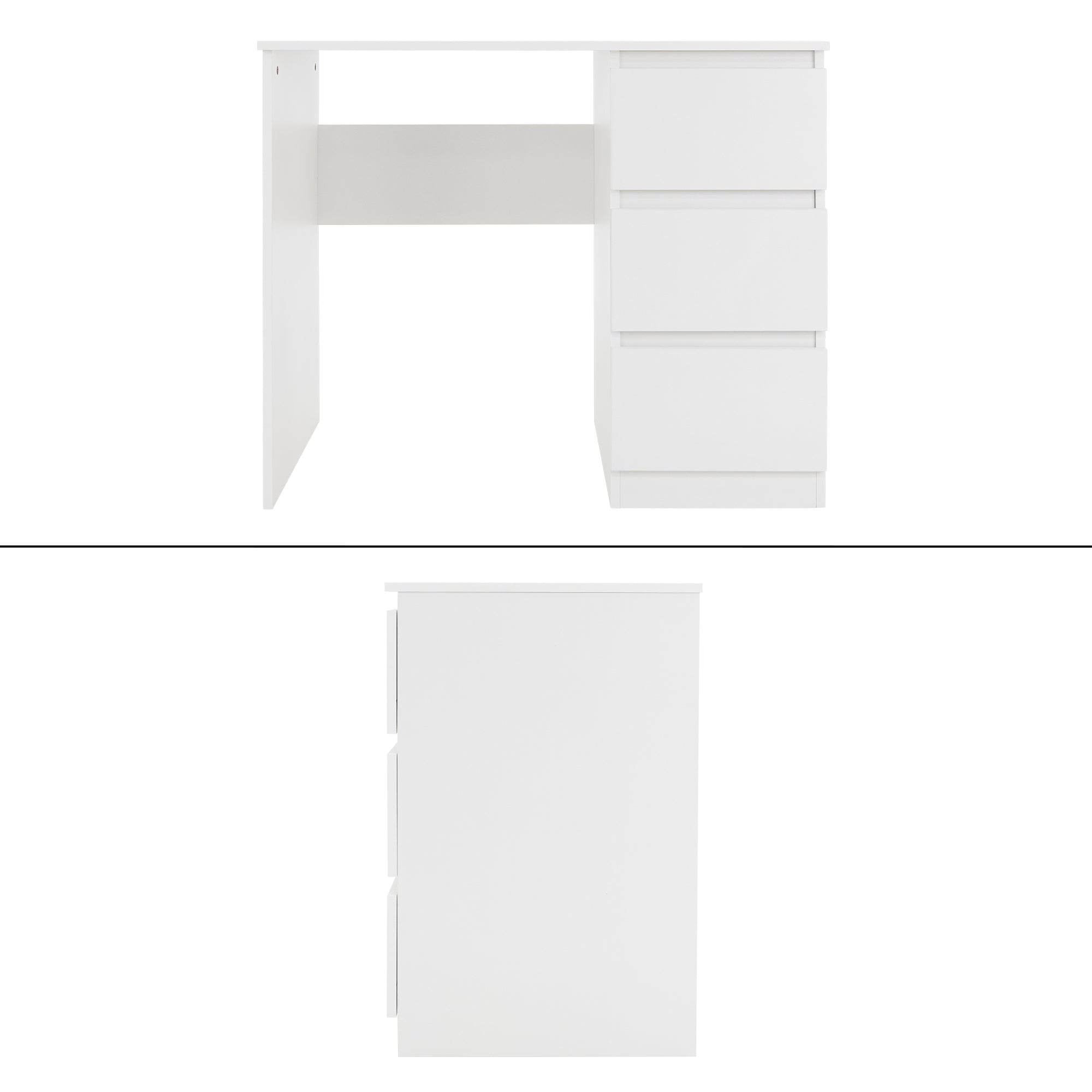 ECD Germany Möbel 90x76x50 bureau blanc mat 3 tiroirs bois