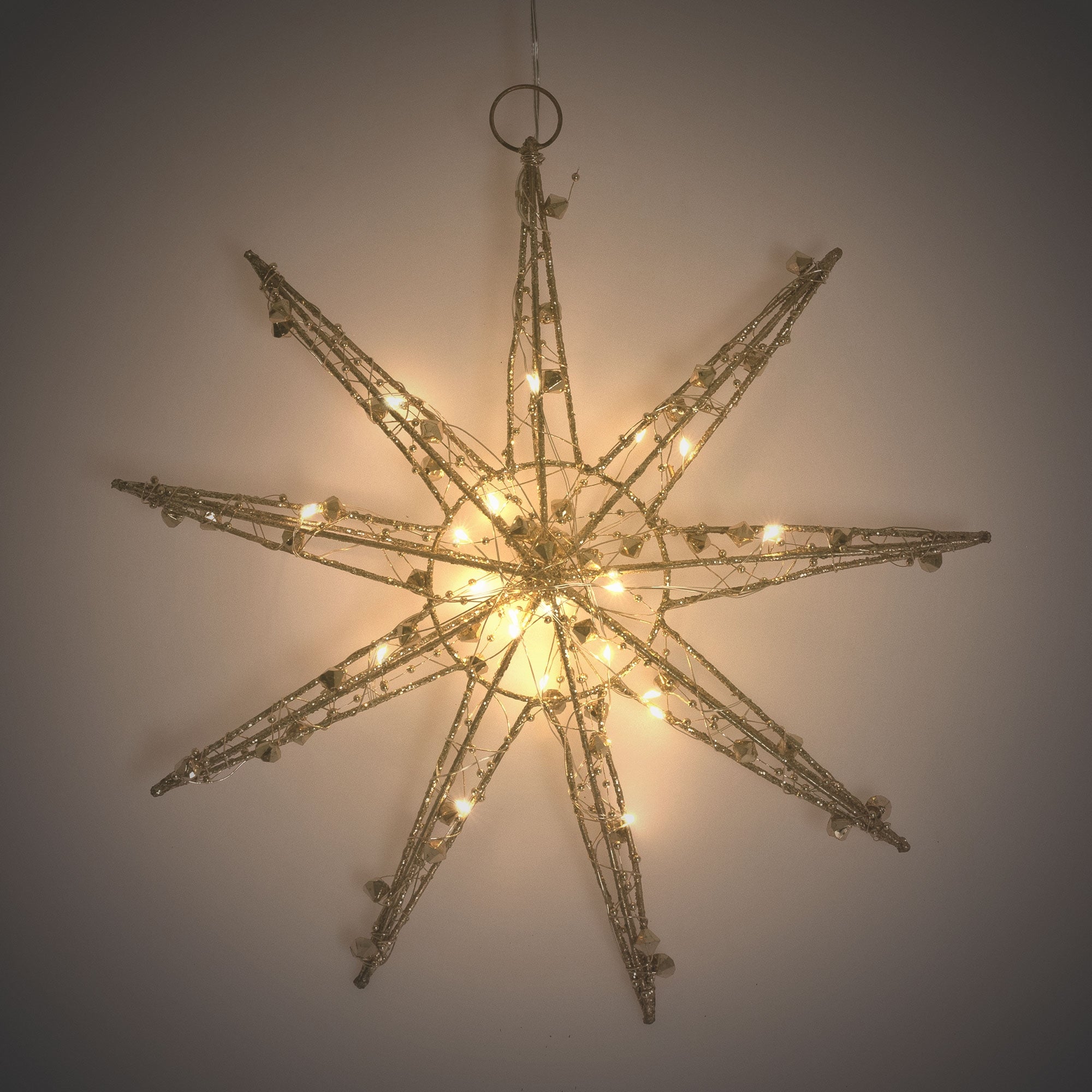 ECD Germany Étoile de Noël LED 30 cm doré métal blanc chaud piles