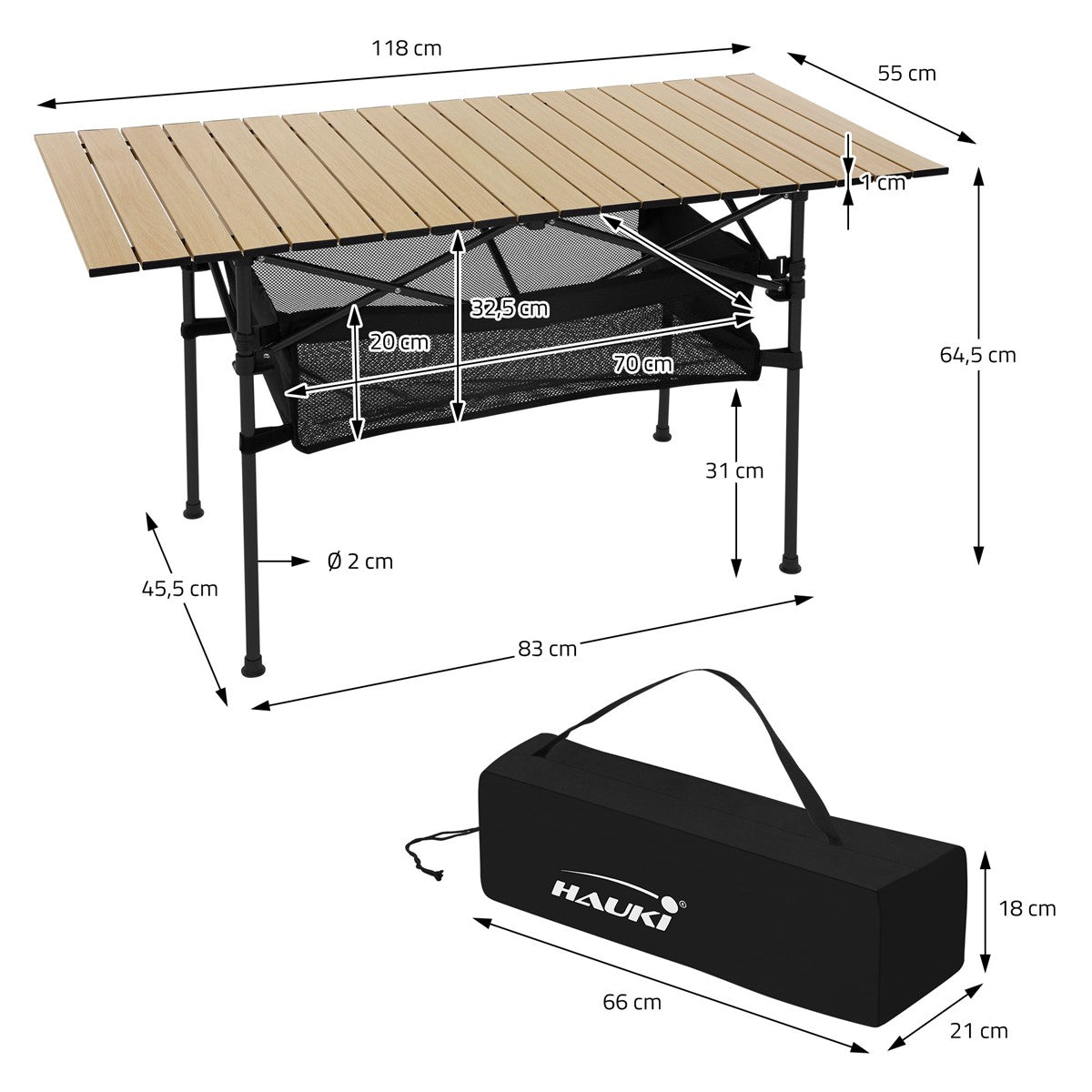 ECD Germany Hauki Table de camping pliante beige alu 118x55x64,5cm