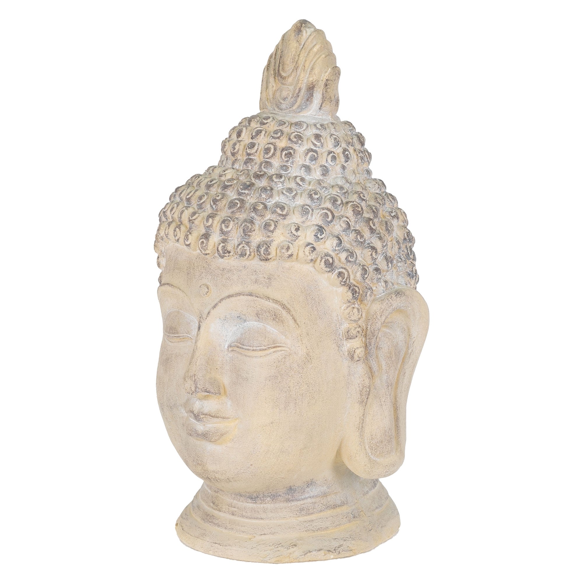 ECD Germany tête bouddha statue pierre 55 cm beige-gris