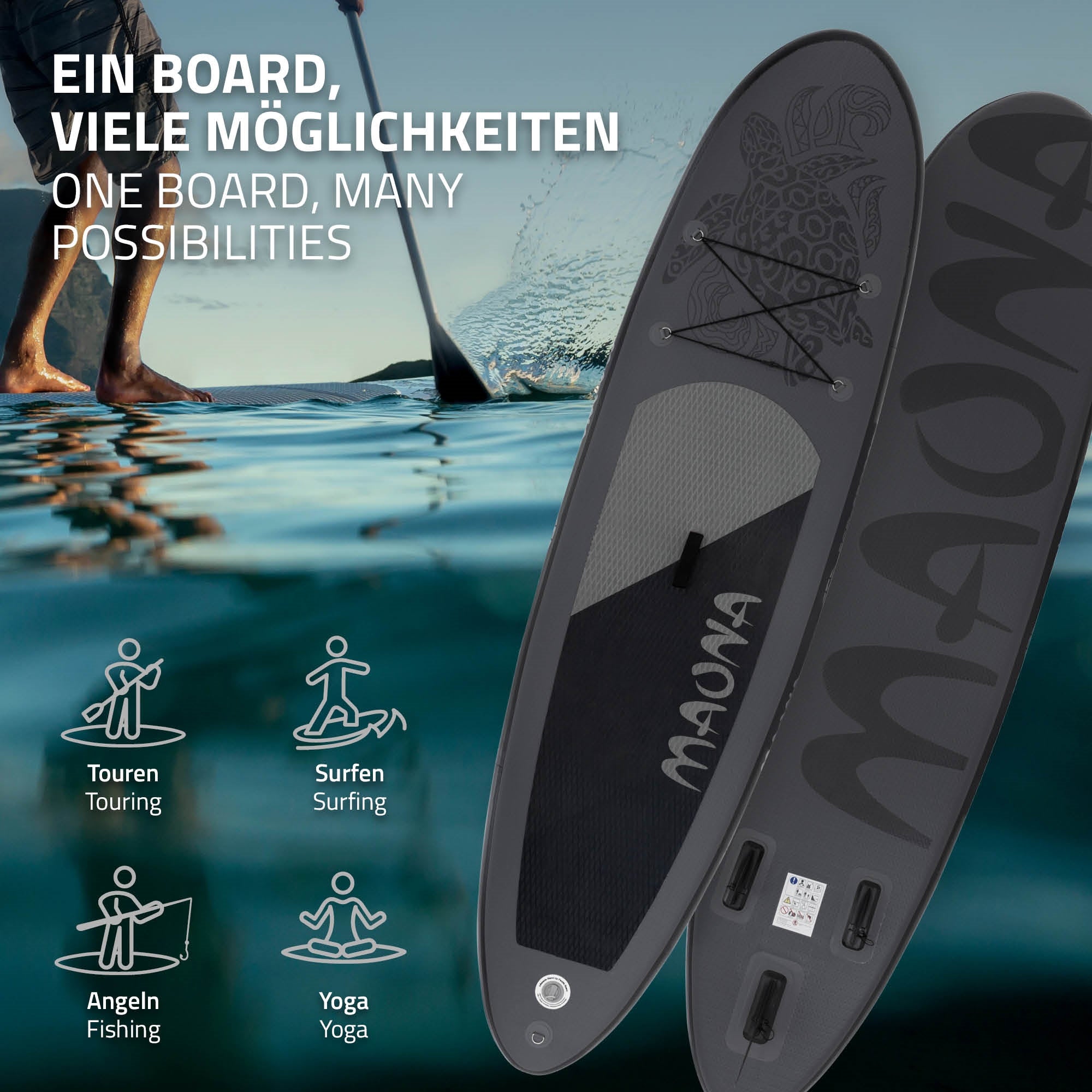 ECD Germany Maona paddle gonflable noir 308 cm + pompe