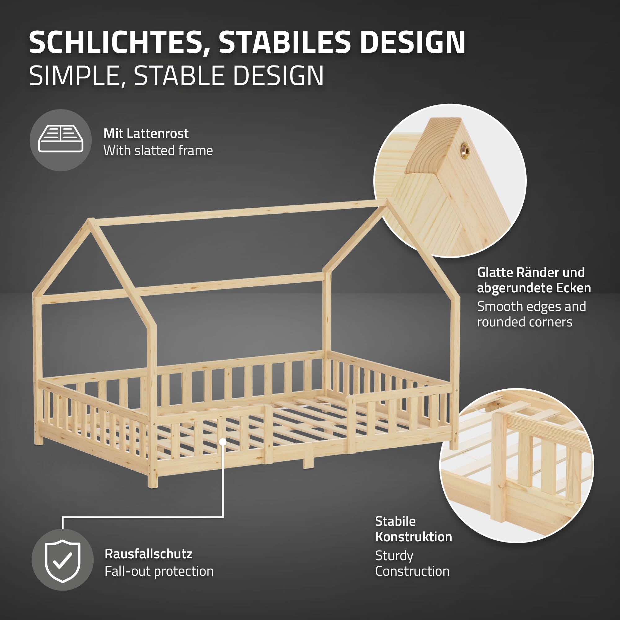 ECD Germany Kinder lit cabane 140x200 pin matelas 16cm