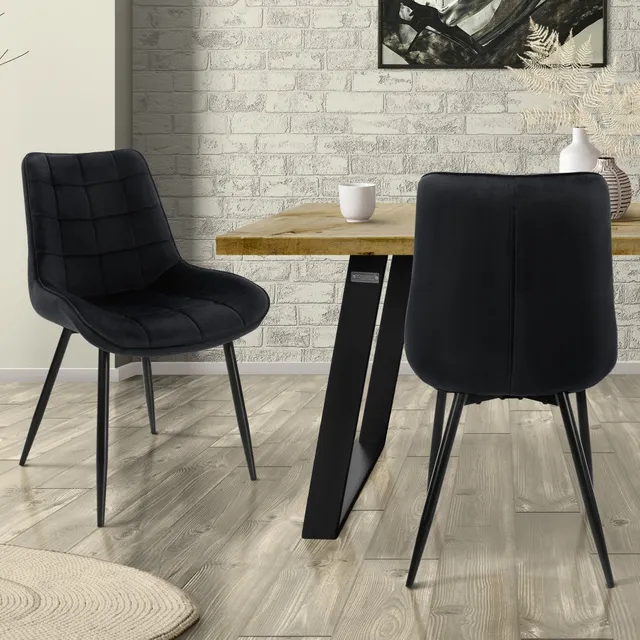 ECD Germany Möbel chaise velours noir matelassée lot de 2