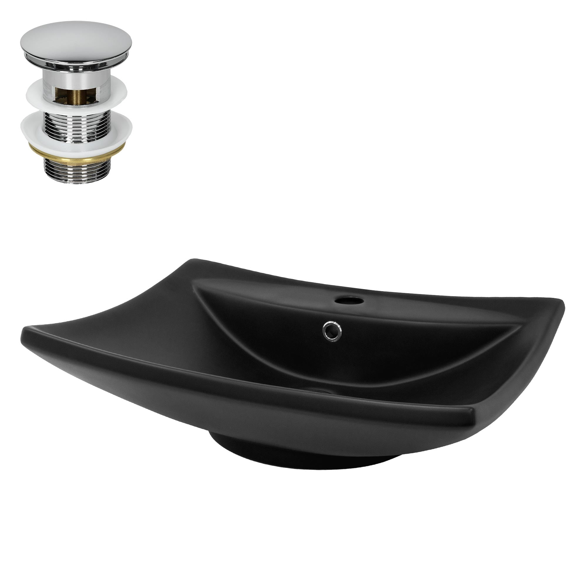 LuxeBath vasque à poser noire céramique 61 cm avec bonde