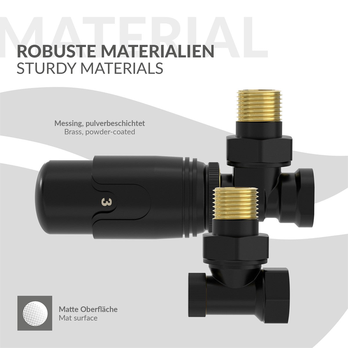 LuxeBath Robinet thermostatique radiateur noir 1/2" équerre laiton