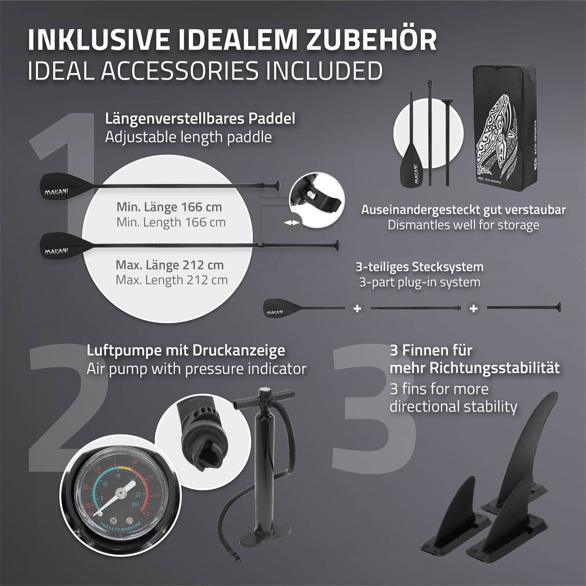 ECD Germany Makani Paddle gonflable noir 380 cm XL