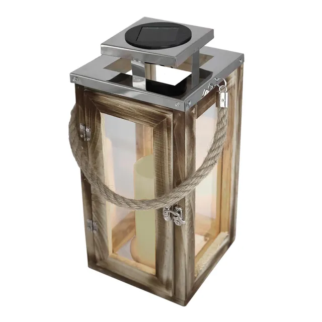 Red Deco Oaky lanterne solaire bois LED bougie blanc chaud
