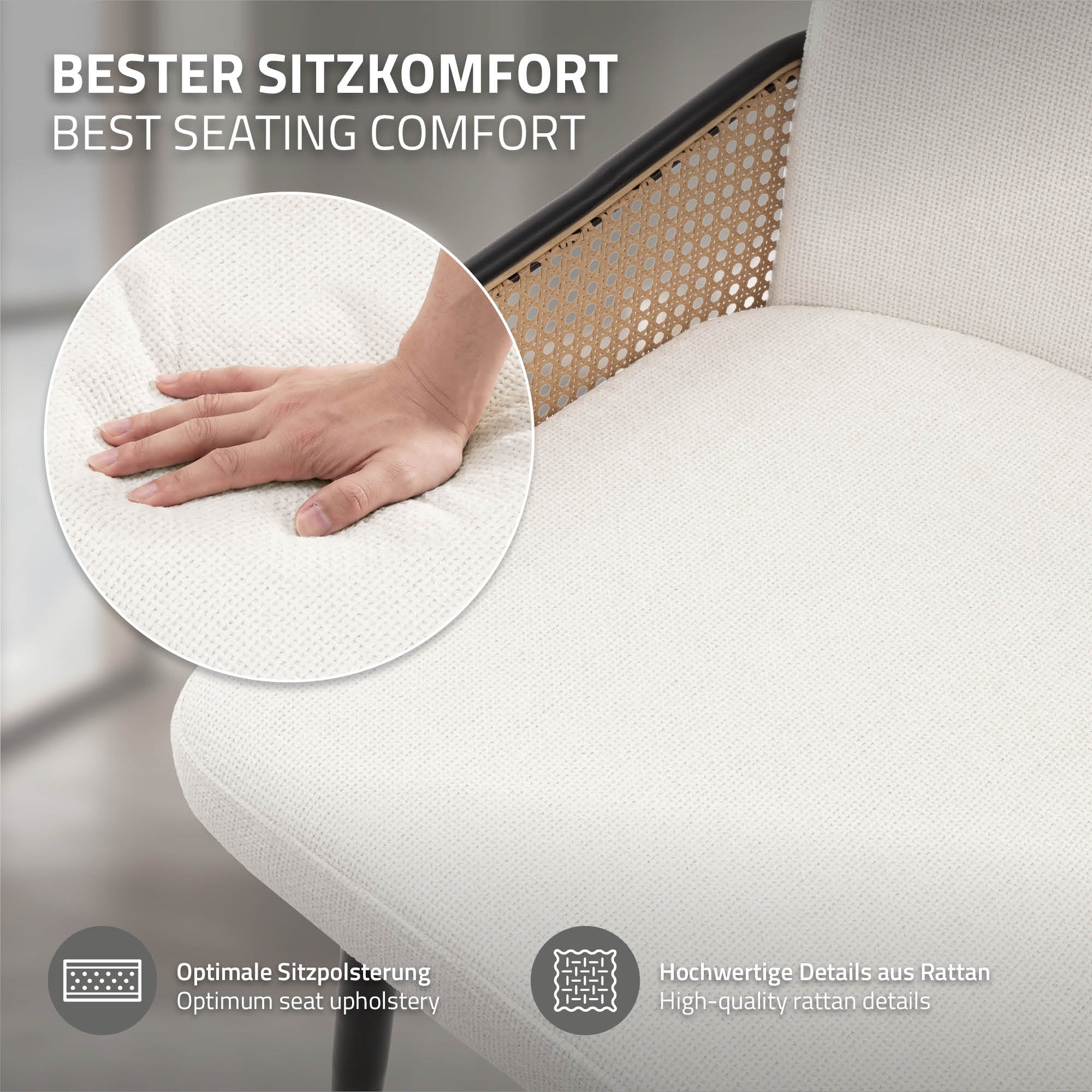 ECD Germany Möbel chaise beige rotin lot 4 tissu 120 kg