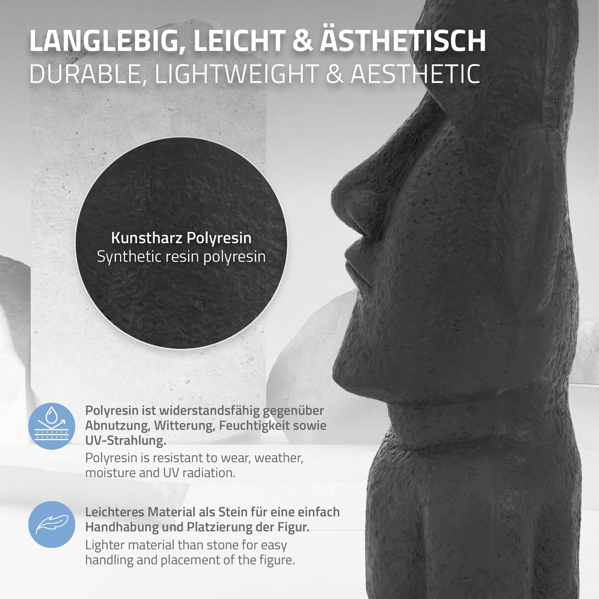 ECD Germany Haus & Wohnen statue Moaï 53,5 cm anthracite résine