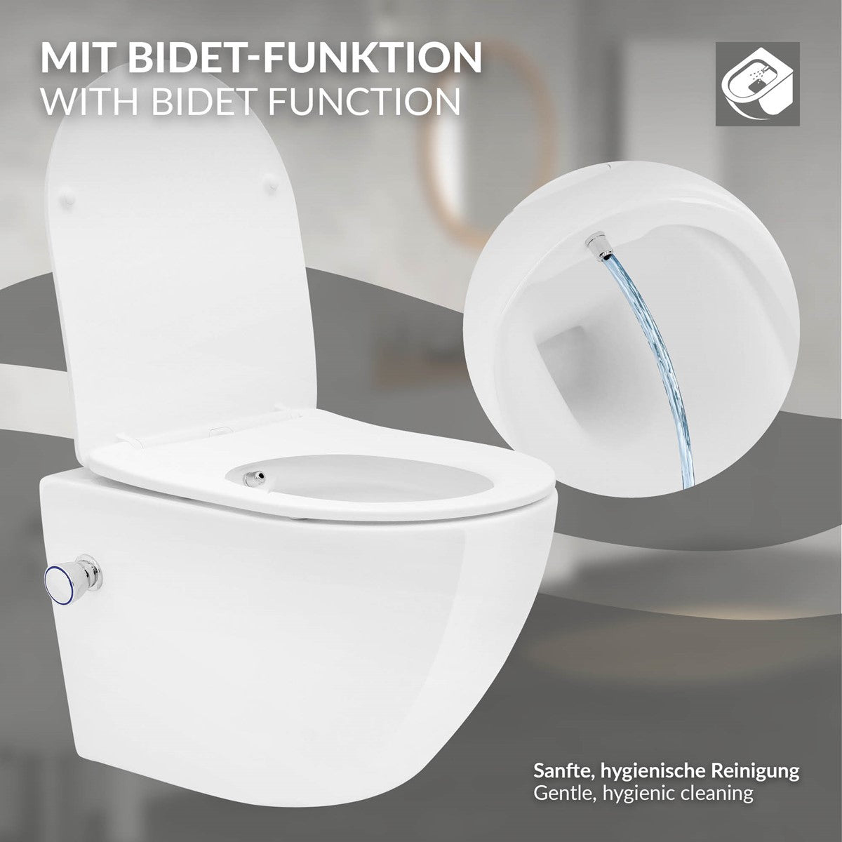 ECD Germany Sanitär WC Suspendu Sans Bride Blanc Bidet Softclose