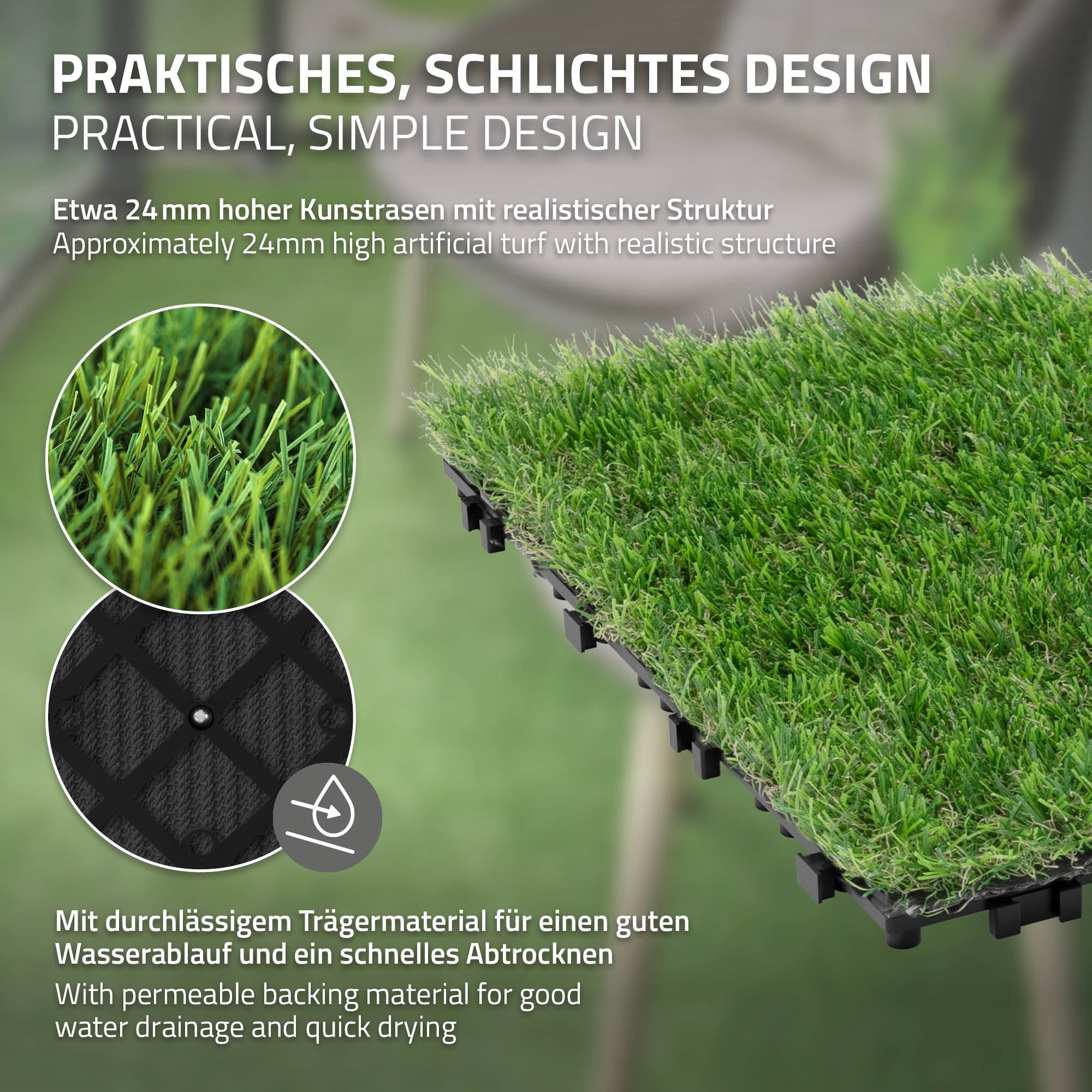 ECD Germany Garten Dalle gazon artificiel 30x30 cm 3 m²
