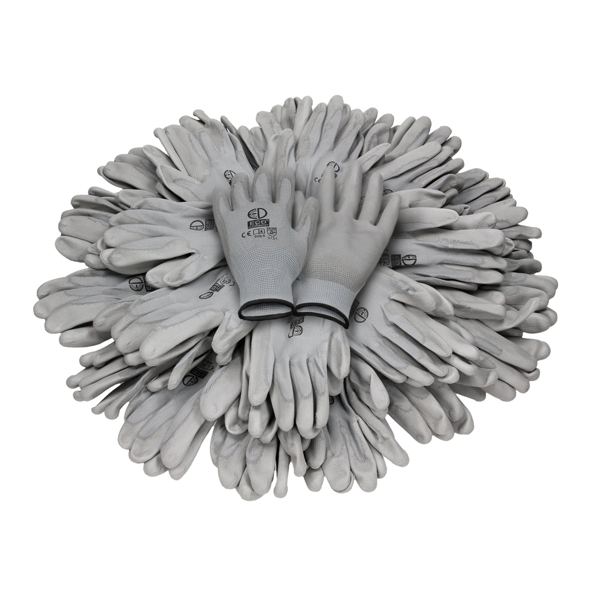 ECD Germany gants de travail PU gris XL lot 240 paires polyester