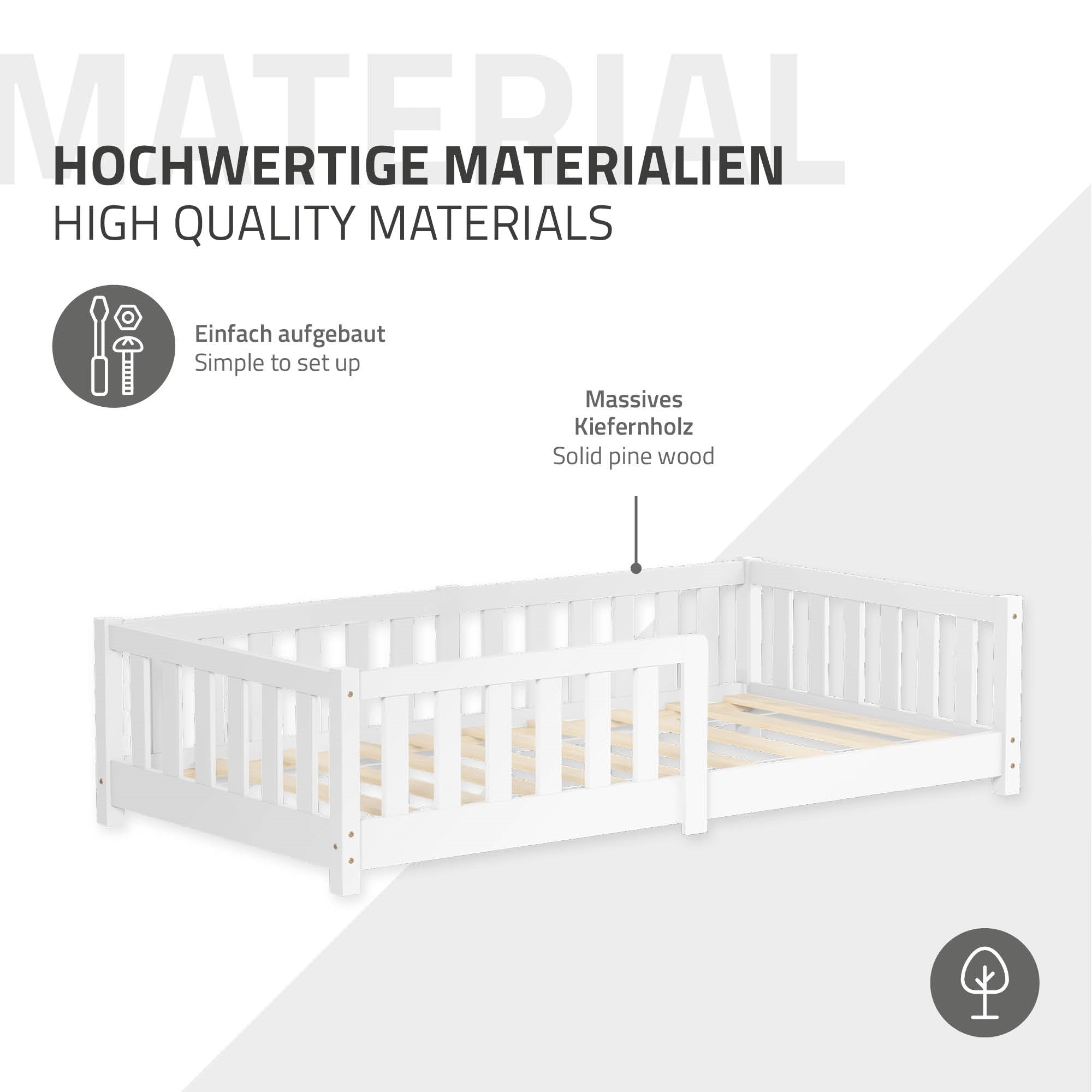 ECD Germany Kinder lit enfant blanc 80x160 pin barrière