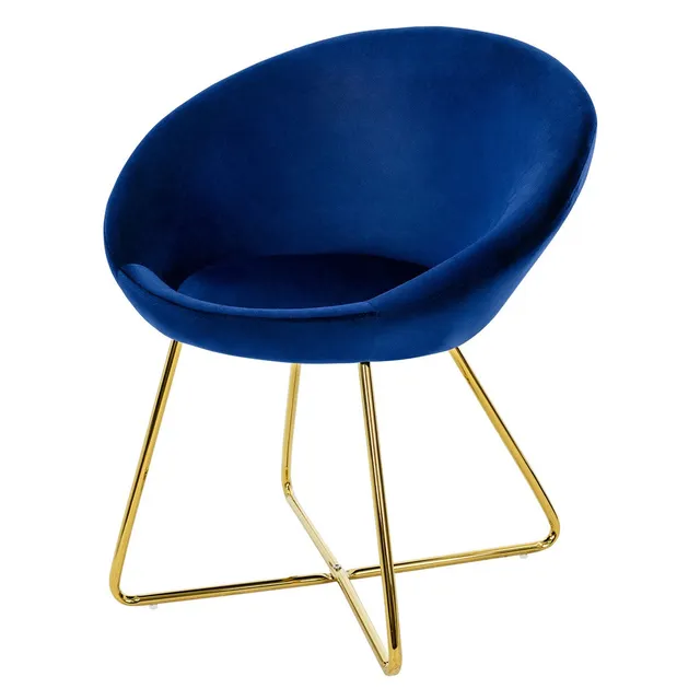 ECD Germany Möbel chaise velours dossier rond bleu pieds dorés