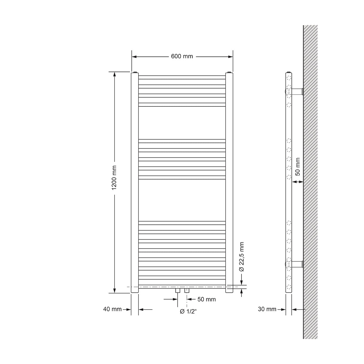 ECD Germany Sahara Radiateur bain chromé 600x1200 mm