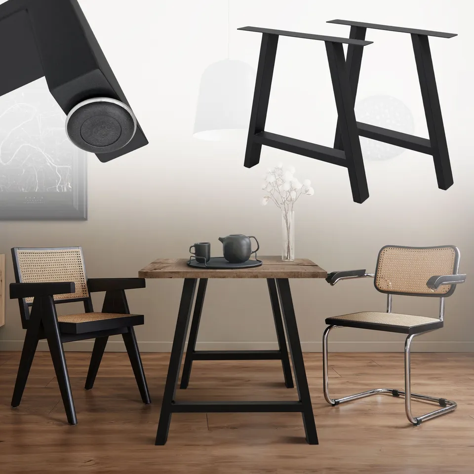 ECD Germany pieds de table A métal noir 70x72 cm lot de 2 acier