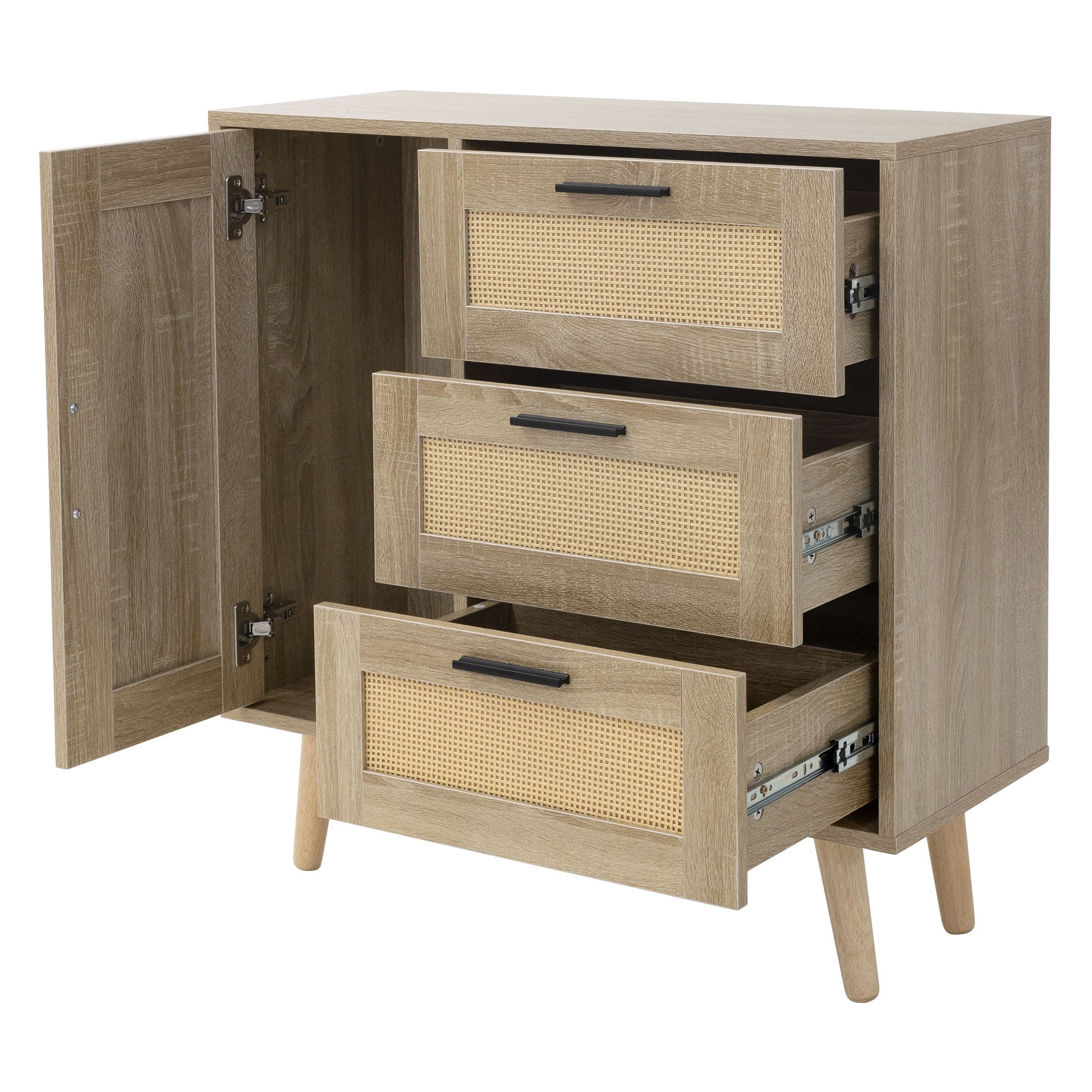 ECD Germany Möbel commode chêne rotin 74x76x30 3 tiroirs