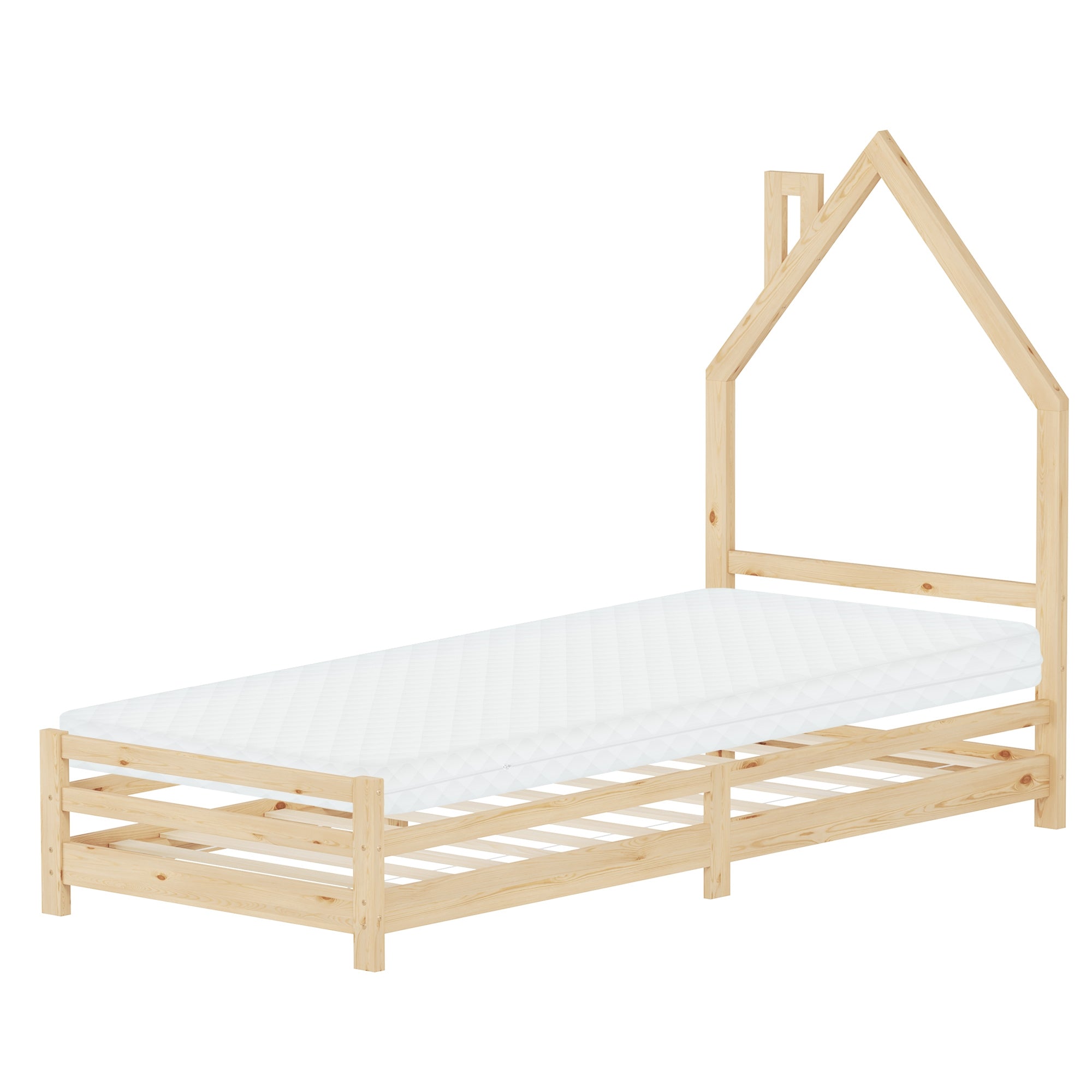 ECD Germany Kinder lit cabane pin 90x200cm avec sommier blanc