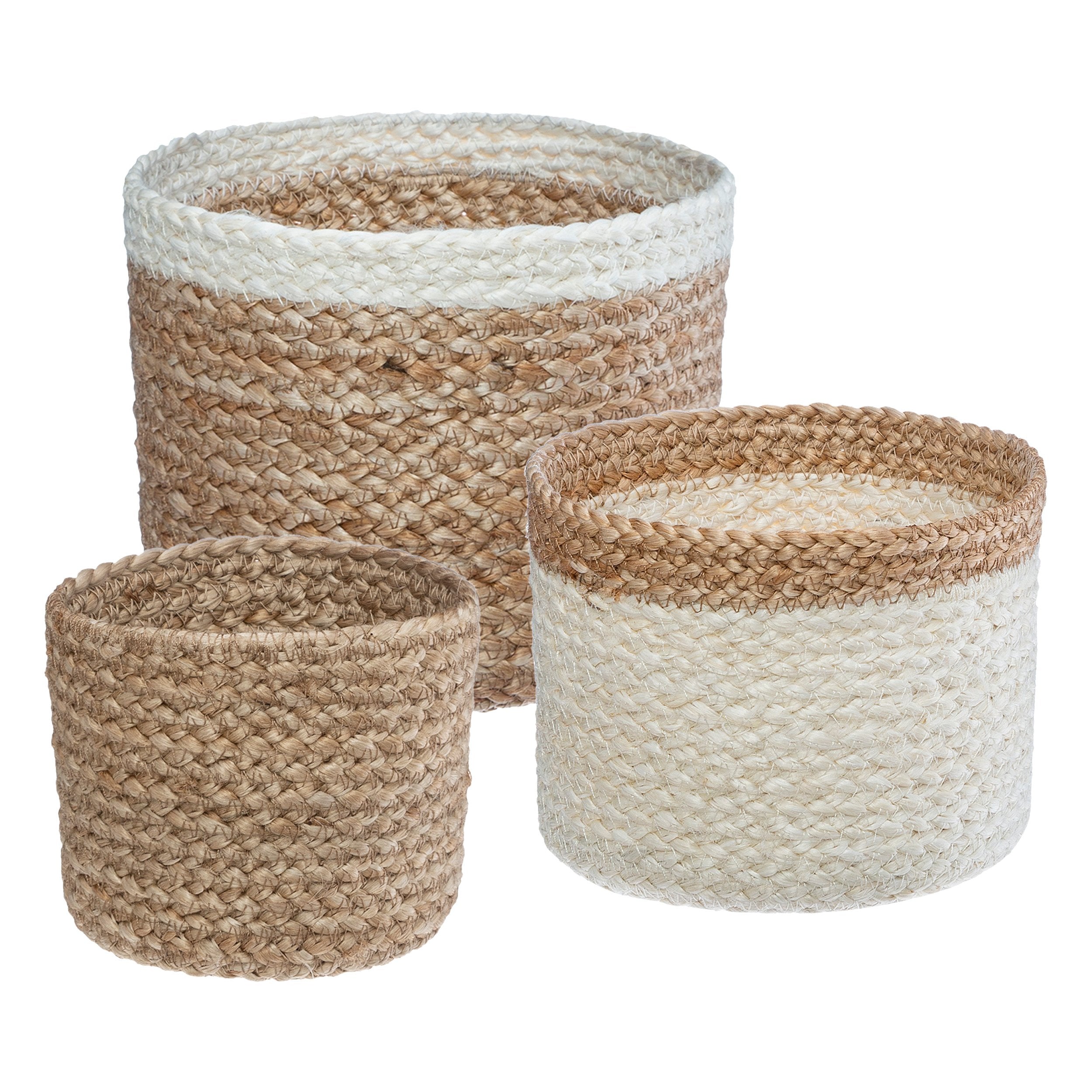 Stokomani Maison Lot 3 paniers en jute blanc rangement déco