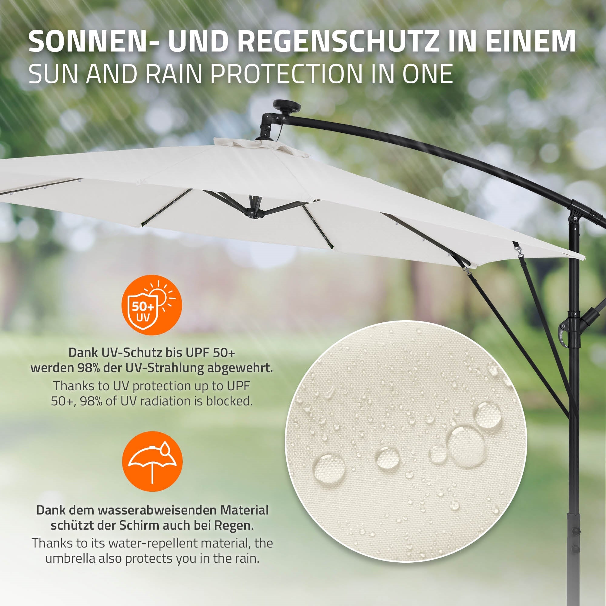 ECD Germany parasol déporté beige 300cm LED solaire ML-Design