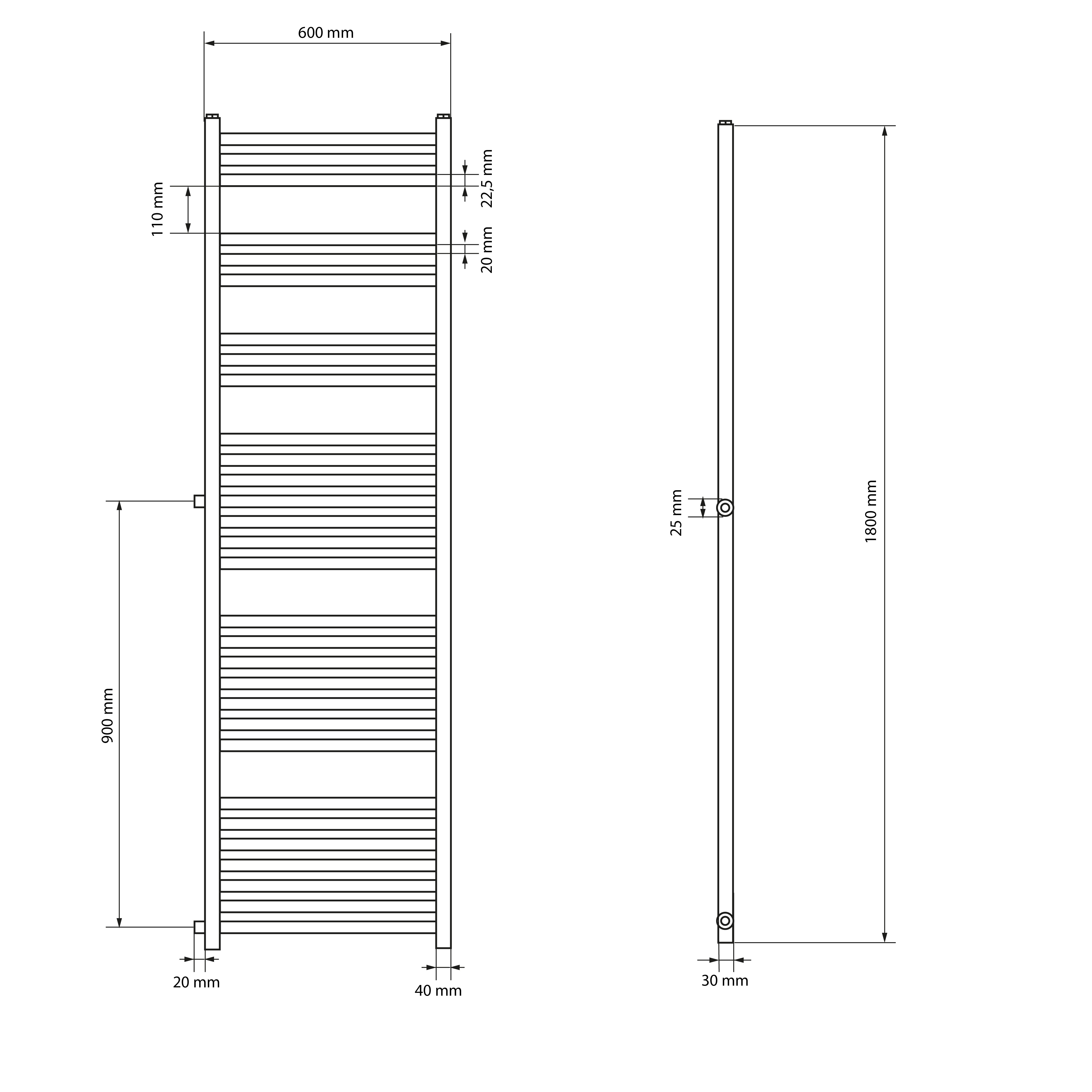 LuxeBath 600x1800 sèche-serviettes blanc droit eau chaude