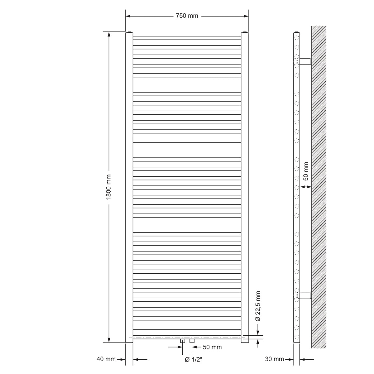 ECD Germany Sahara Sèche-serviettes blanc 750x1800 universel large