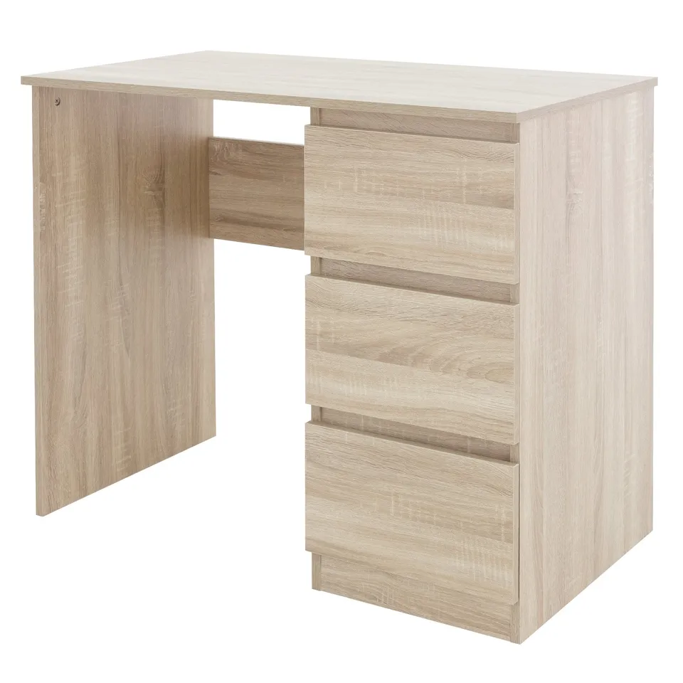 ECD Germany Möbel Bureau 3 tiroirs chêne 90 cm