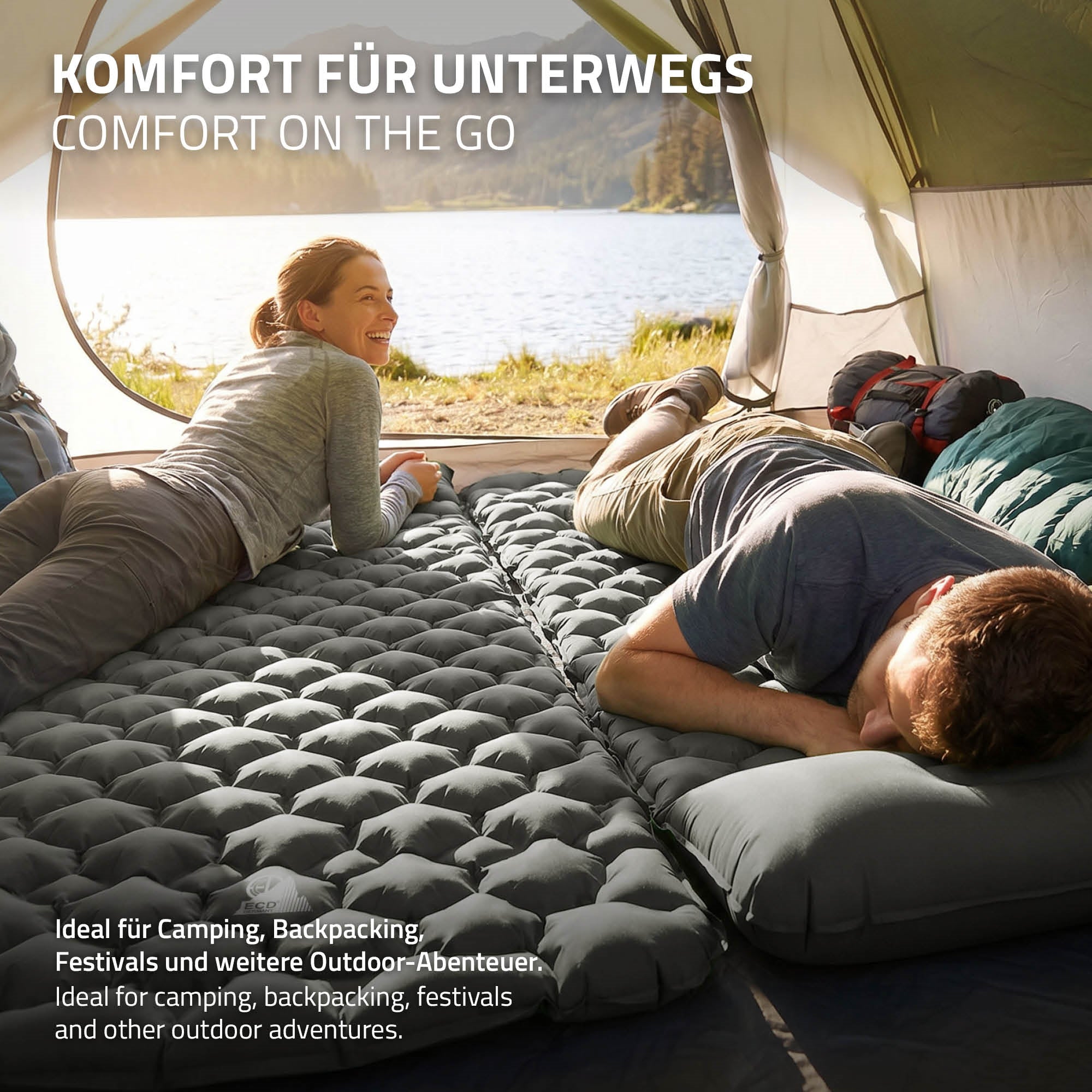 ECD Germany Sport Matelas camping gonflable gris avec oreiller