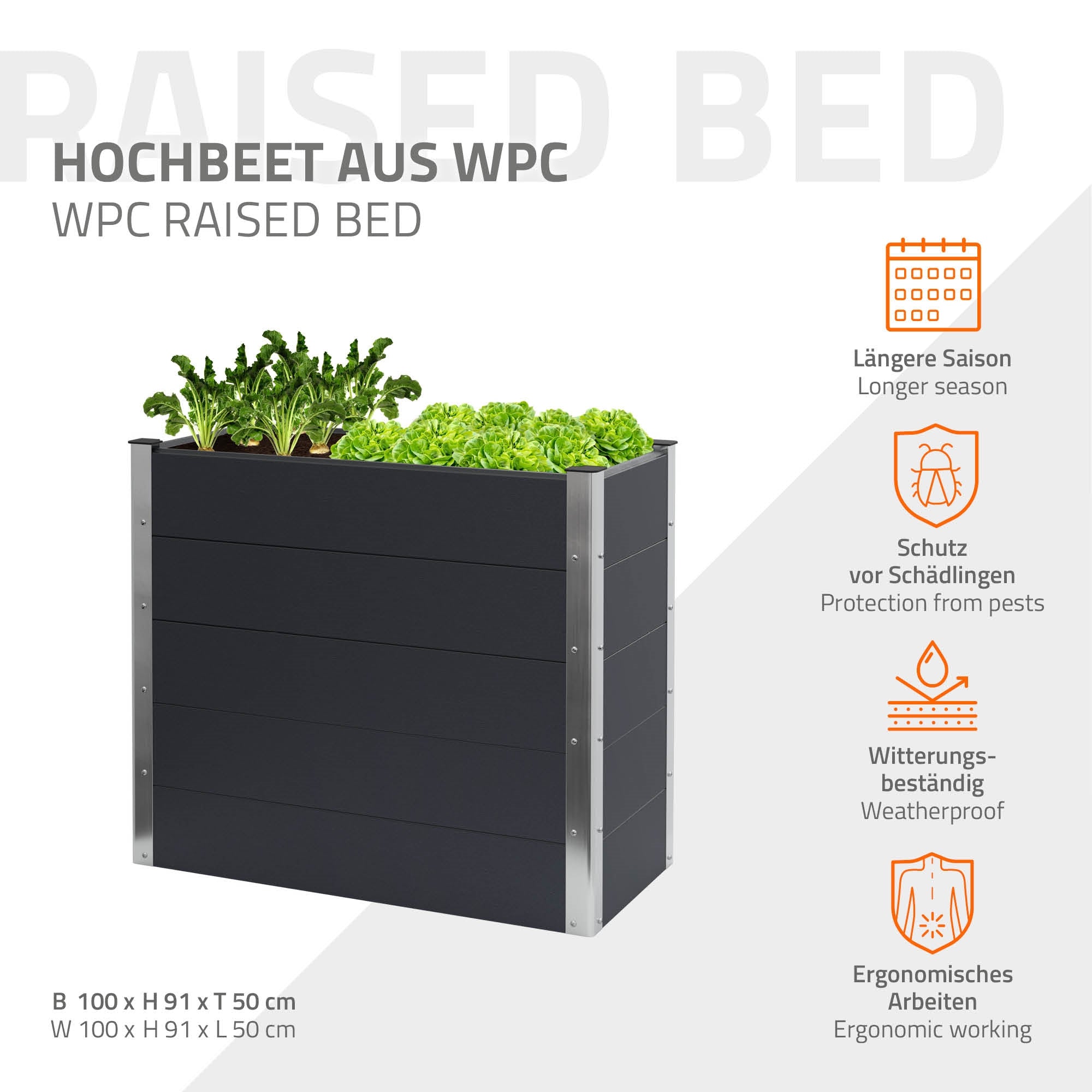 ECD Germany Garten jardinière WPC anthracite 100x50x91