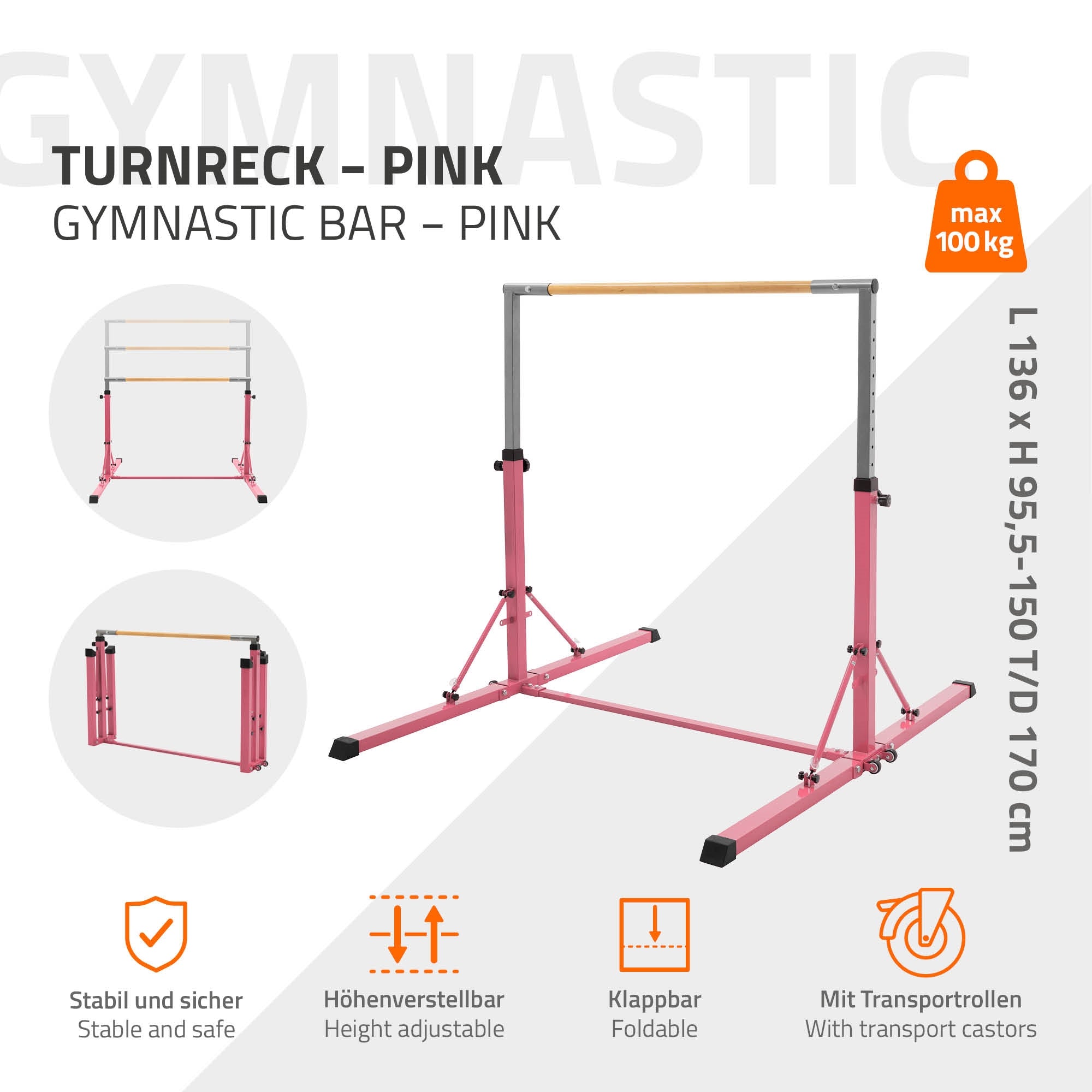 ECD Germany Kinder Barre gym Hauki bleue pliable 95,5-150 cm