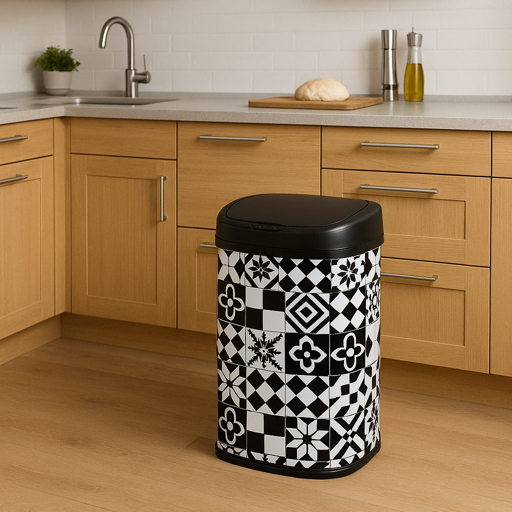 Red Deco Majestic poubelle cuisine auto 58L noir carreaux