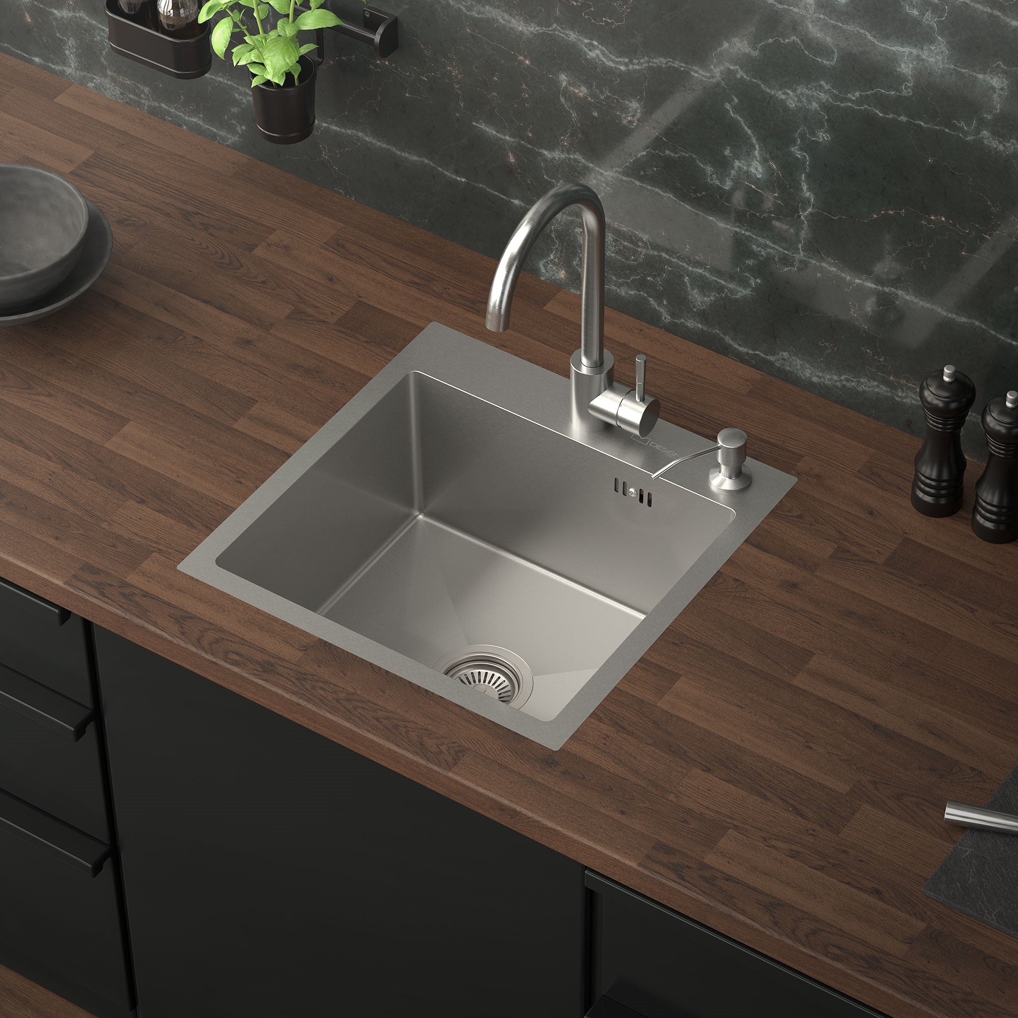 ML-Design évier inox 45x45 argenté 1 bac avec bonde