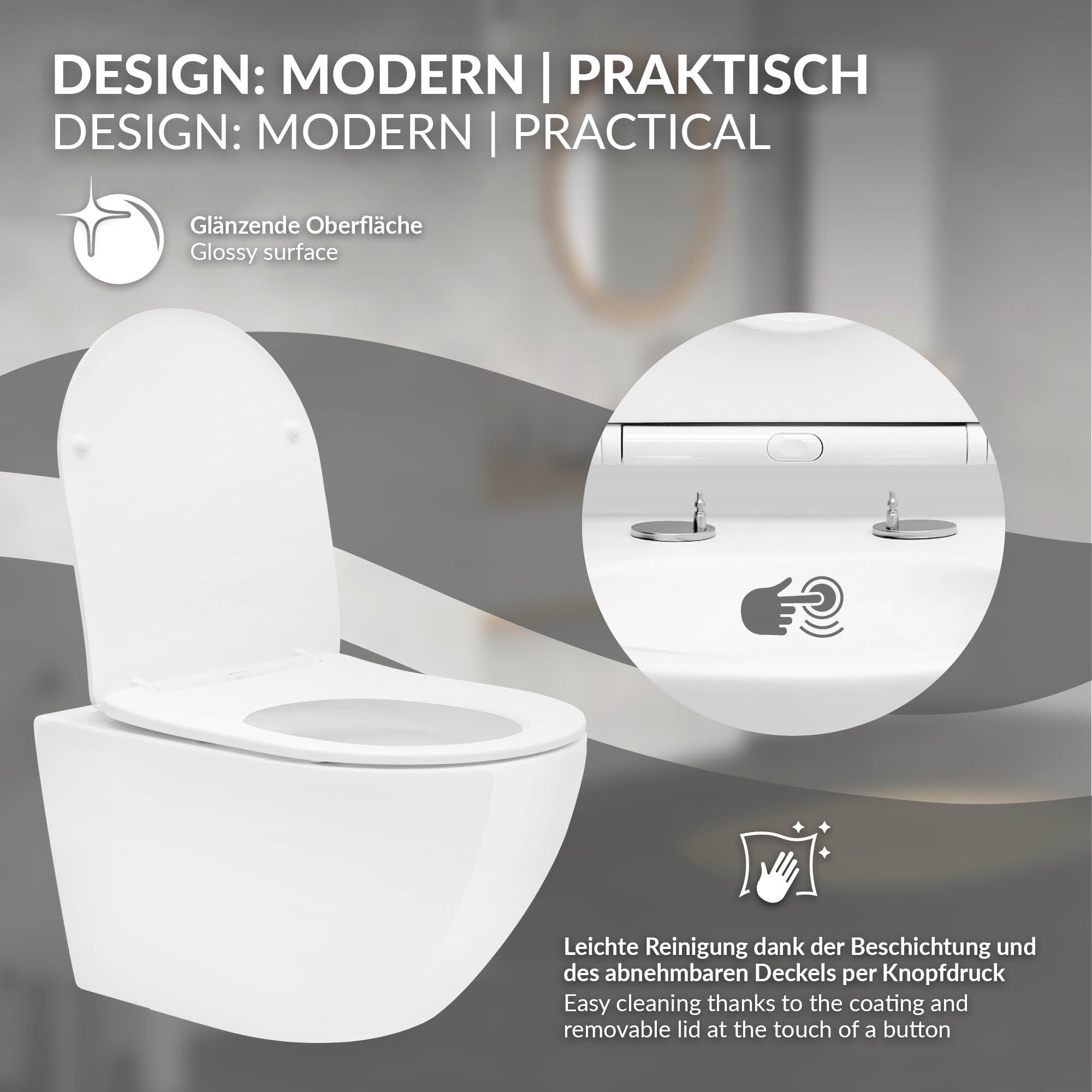 ECD Germany Sanitär WC suspendu 54cm blanc sans bride