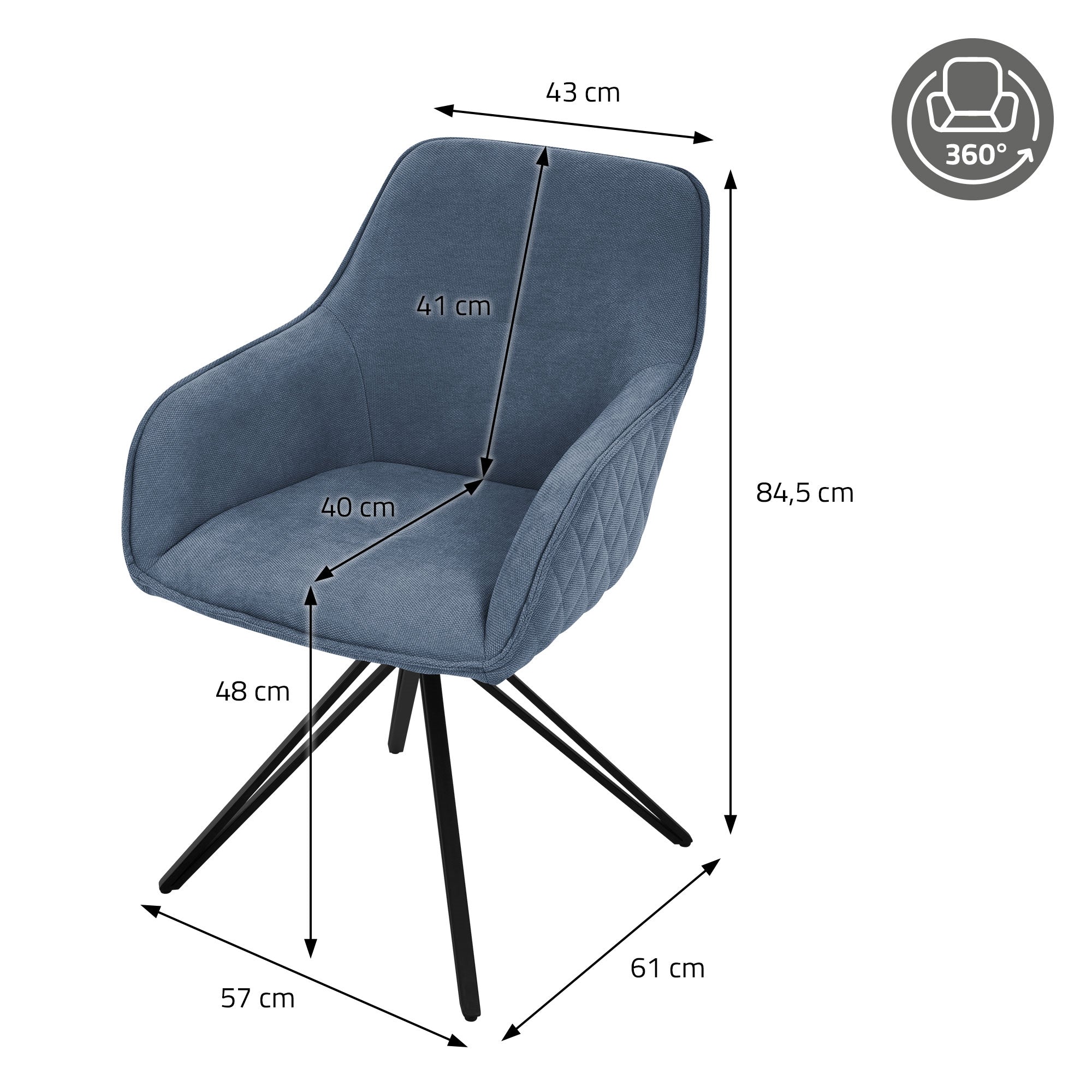 ECD Germany Möbel chaise pivotante bleue tissu 84,5 cm