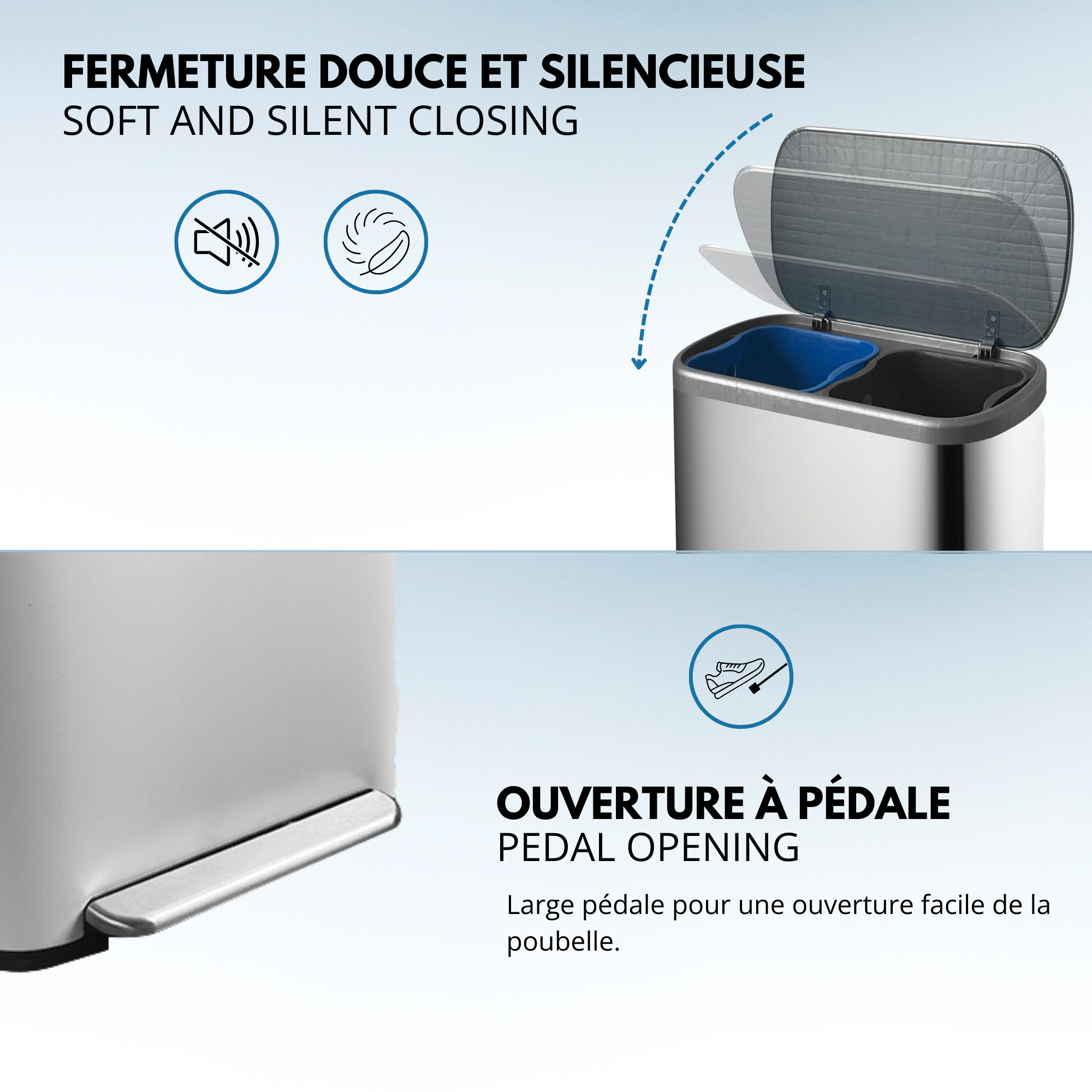 Red Deco Empire poubelle cuisine 60L inox pédale tri