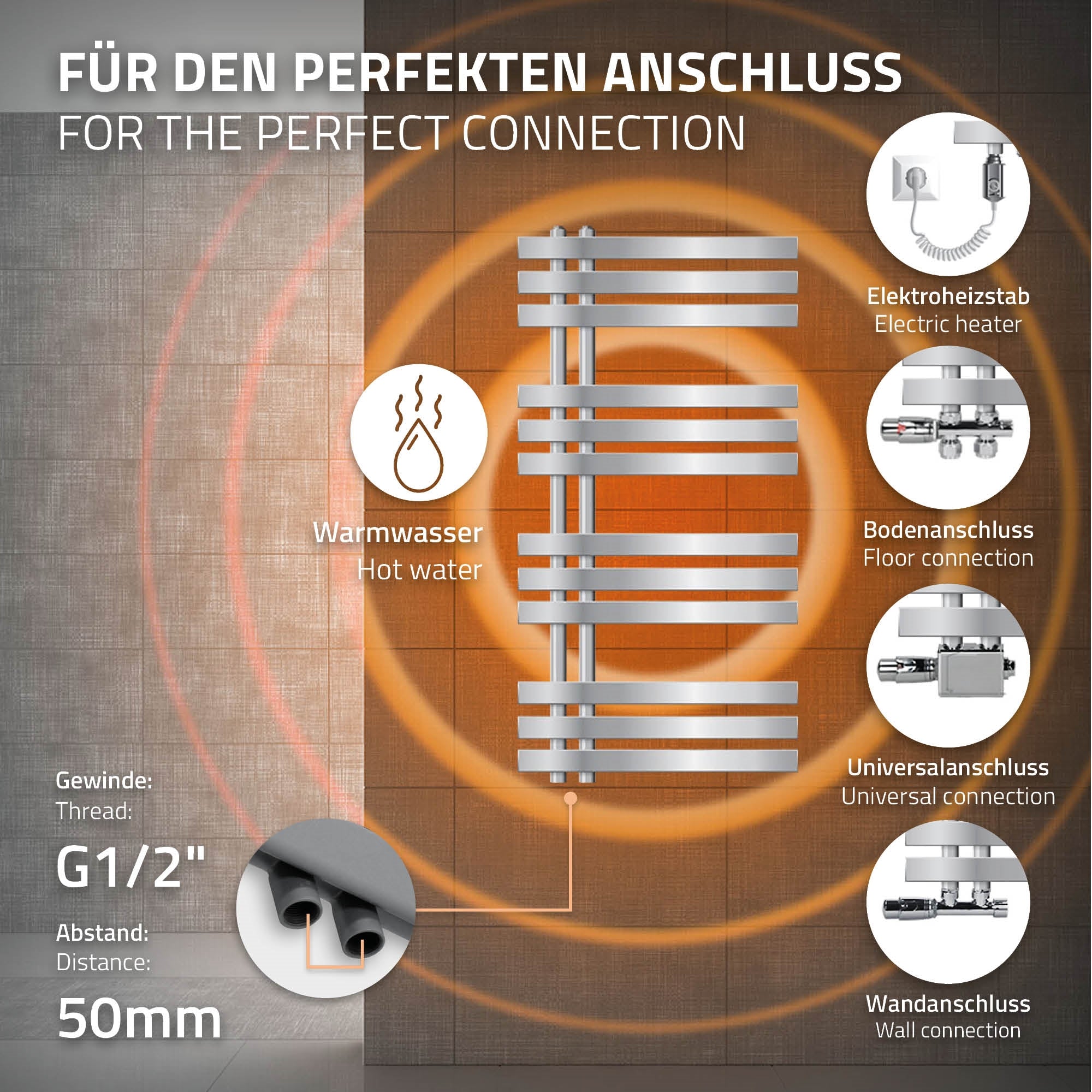 ECD Germany Heizungen radiateur sèche-serviettes chromé 500x1000 mm 600W