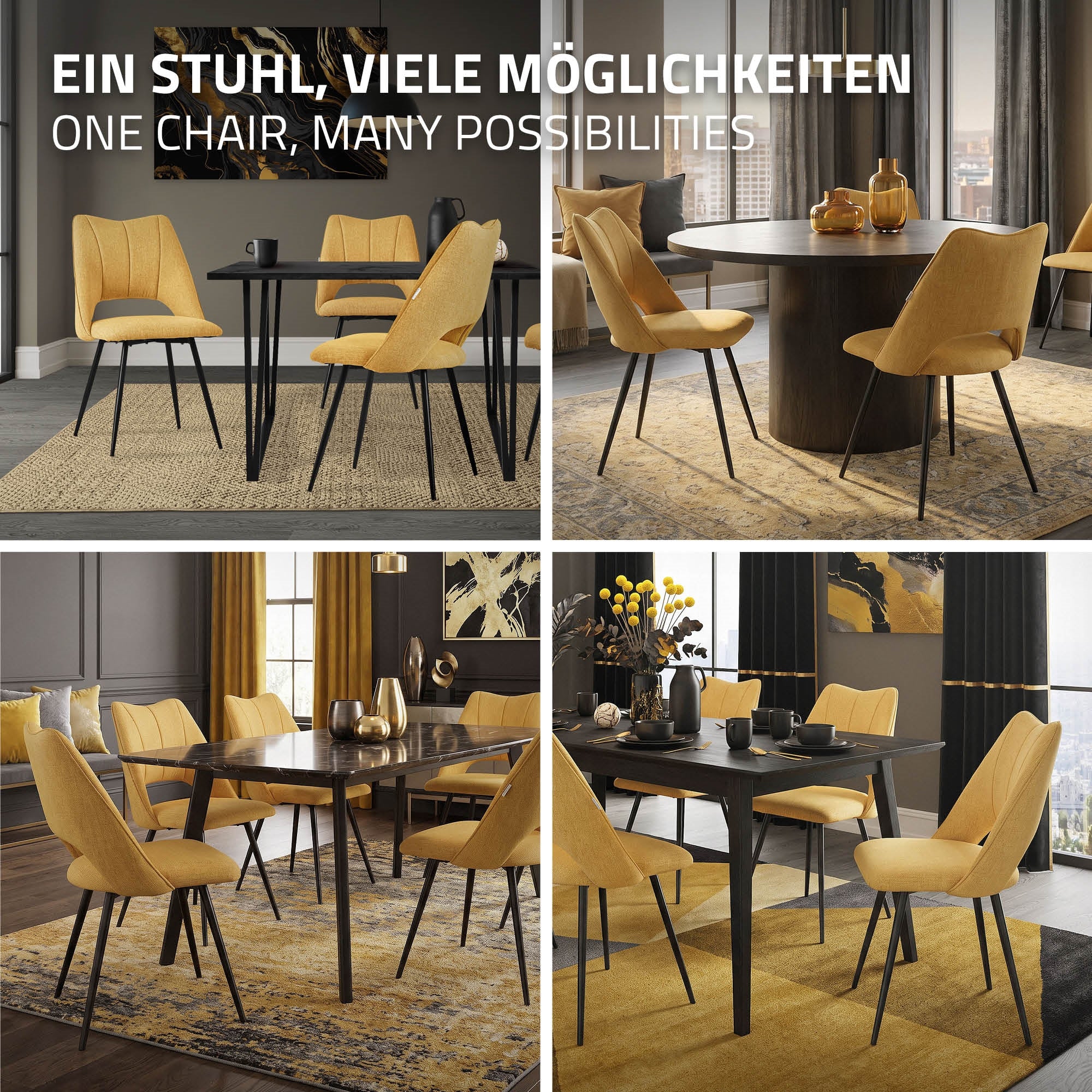 ECD Germany ML-Design lot 6 chaise salle à manger moutarde rembourrée
