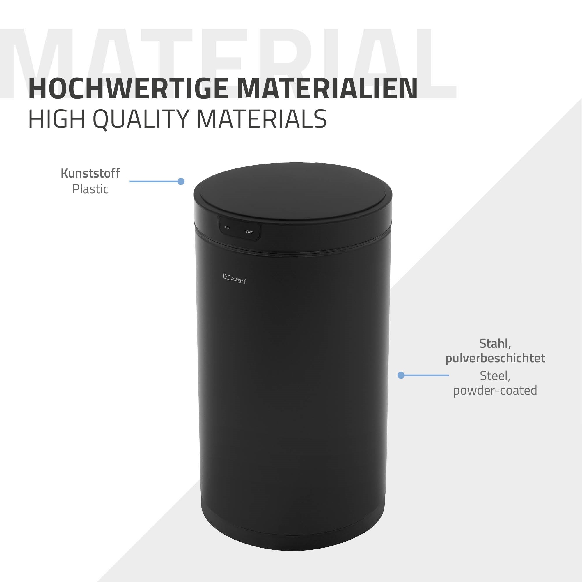 ECD Germany Möbel poubelle capteur 30L acier noir mat ronde