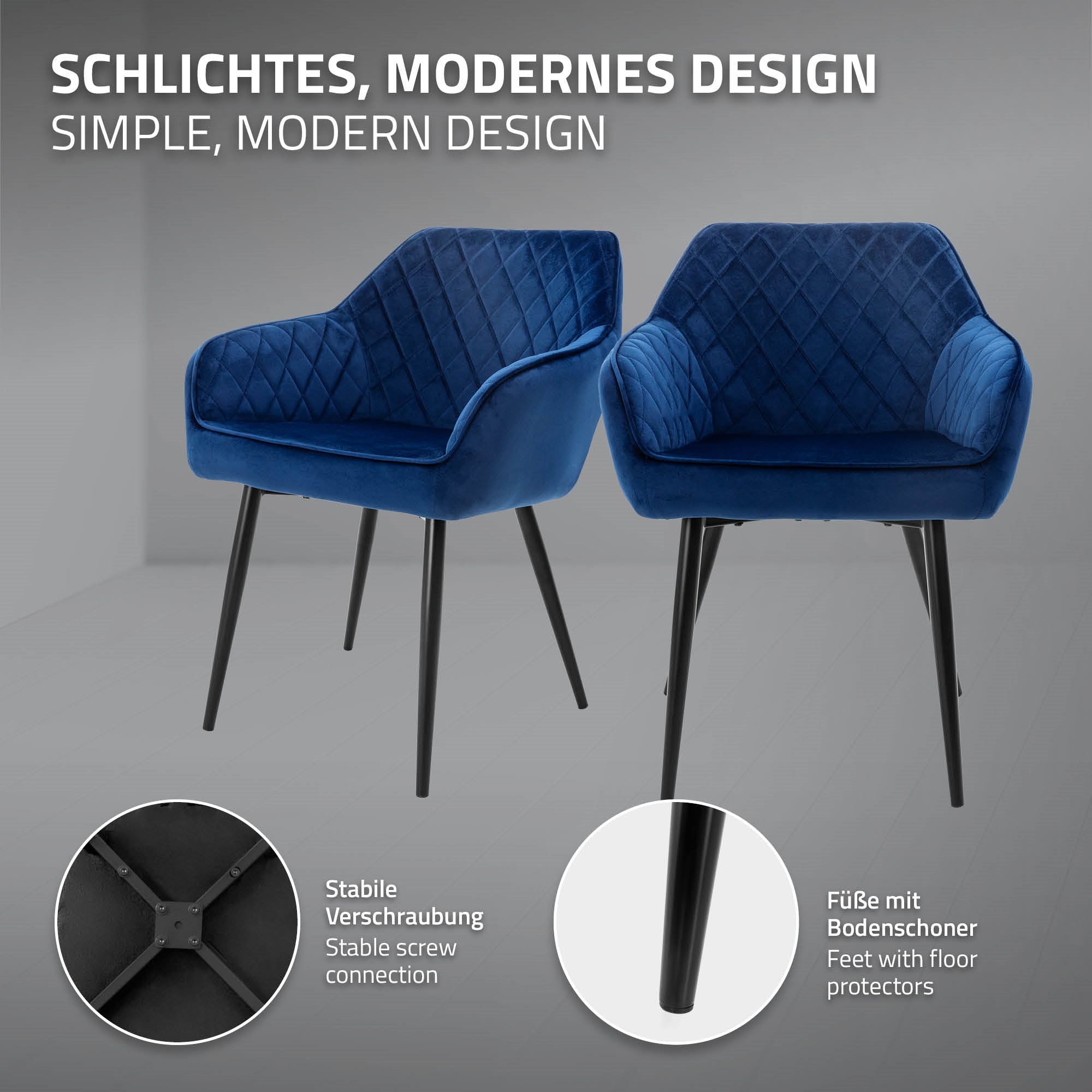 ECD Germany Möbel chaise velours bleu foncé matelassée lot 6