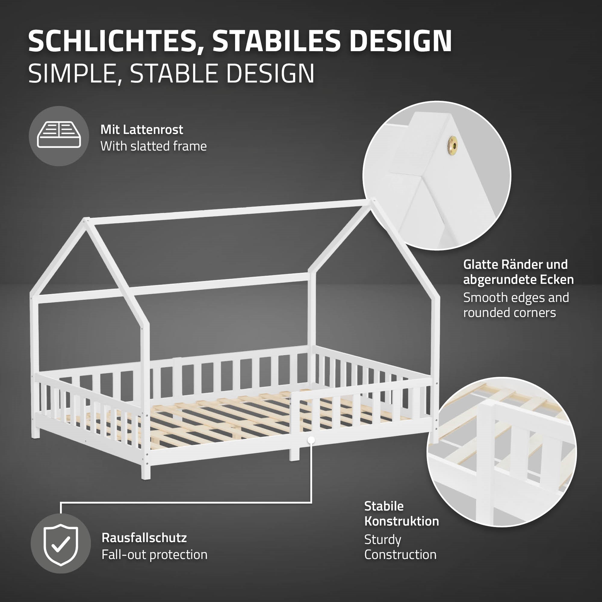 ML-Design lit cabane enfant blanc pin 140x200 cm + sommier